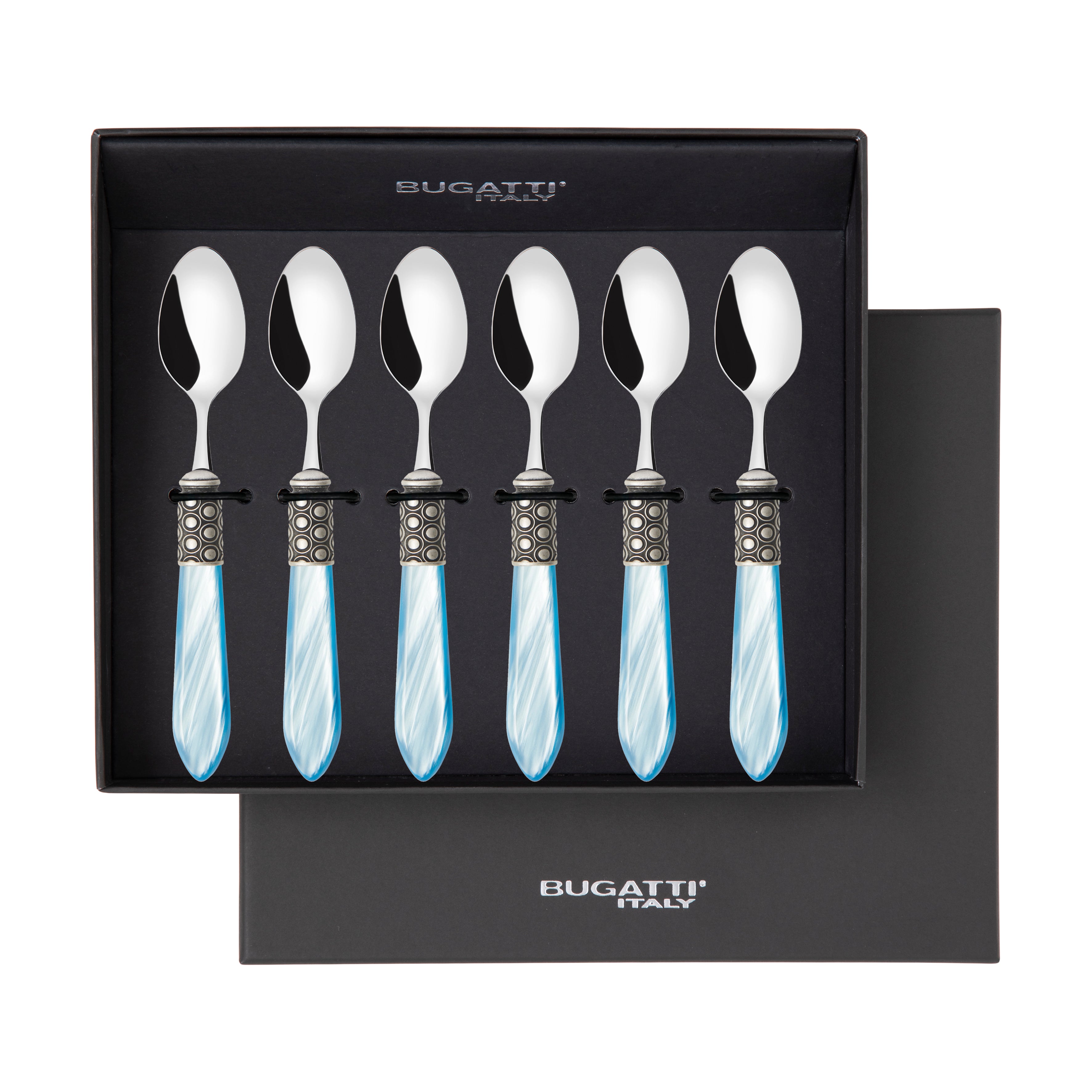 Optical Antique 6 Piece Moka Spoon Set in gift box sky blue