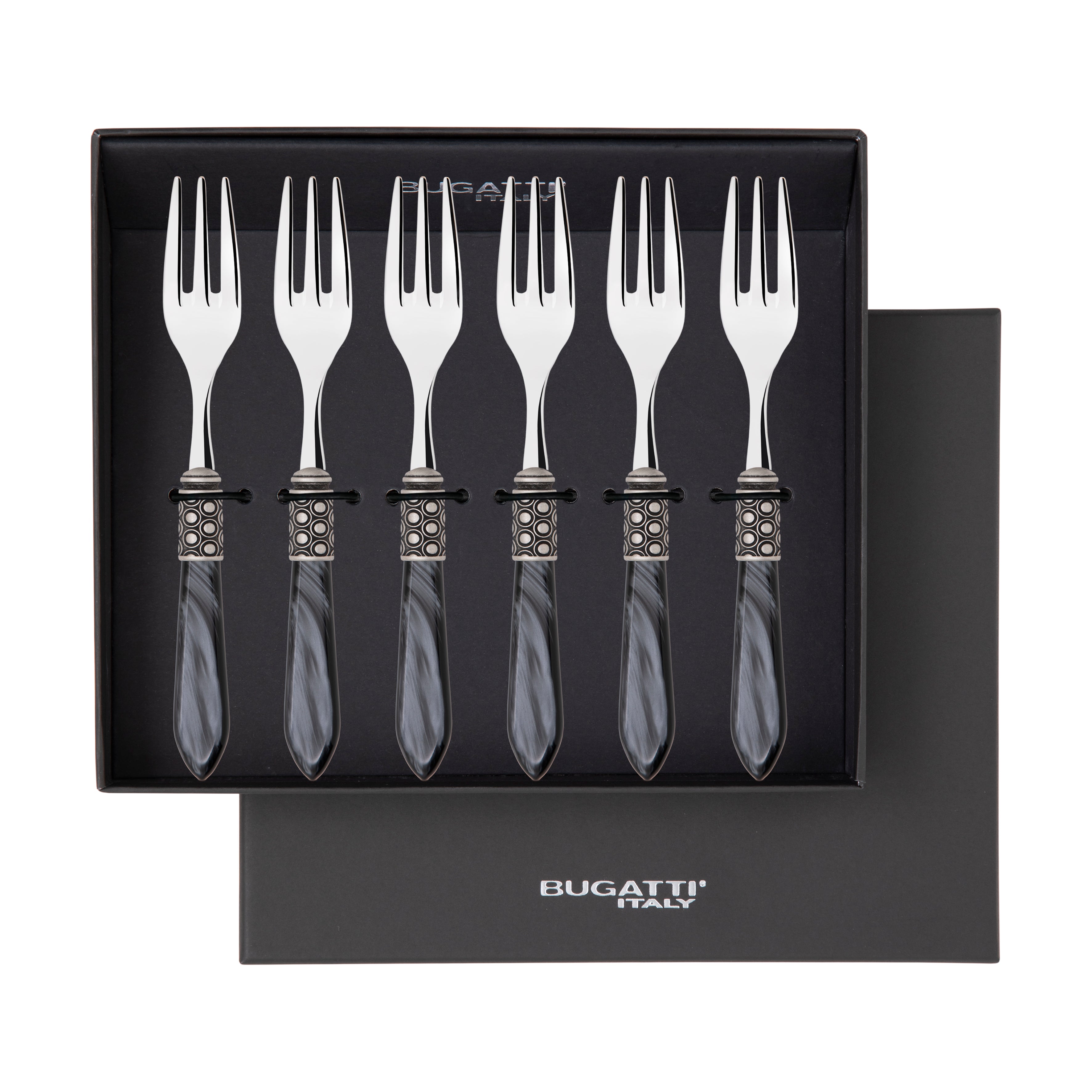 Optical Antique Cocktail / Cake Fork Set in gift box - charcoal