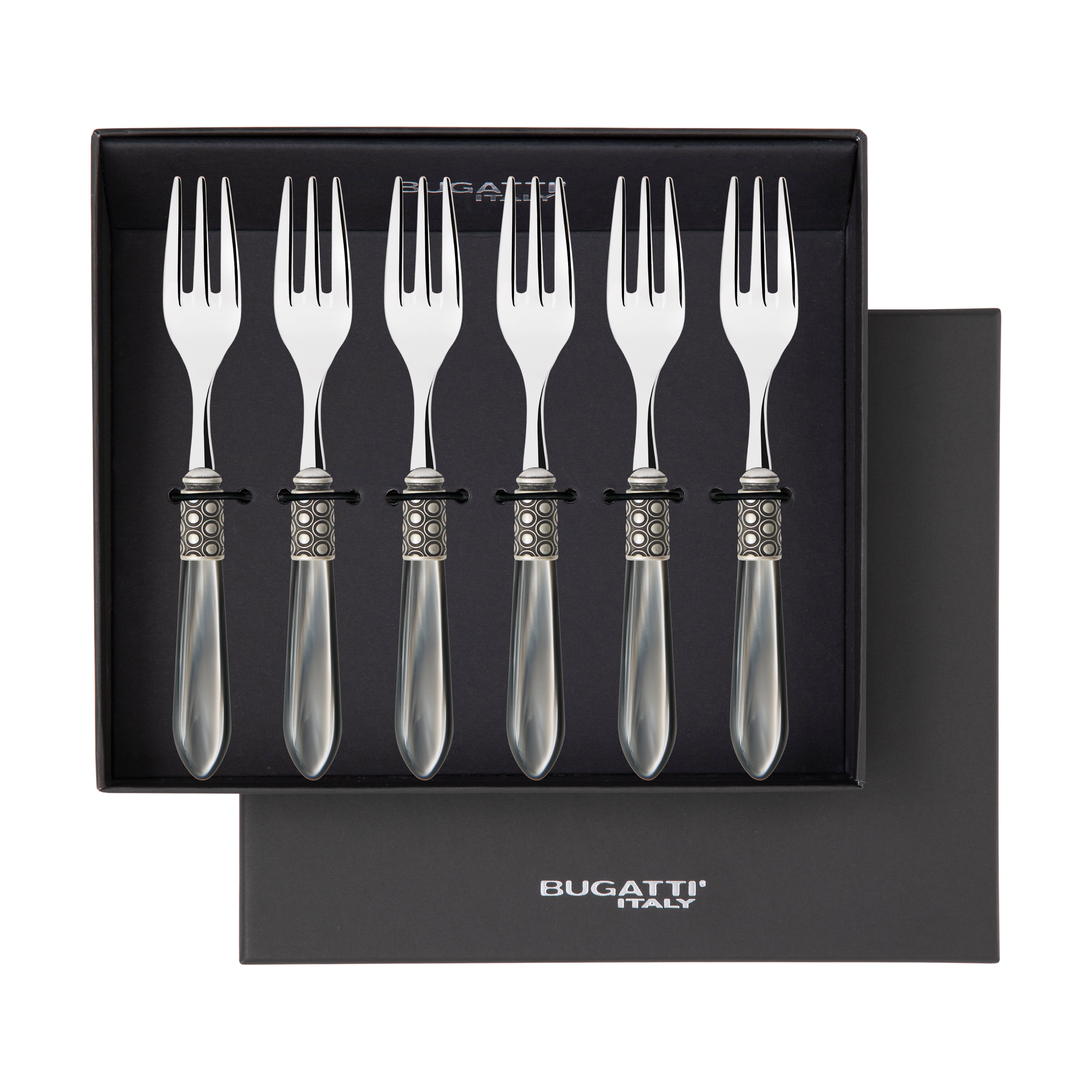 Optical Antique Cocktail / Cake Fork Set in gift box - gray