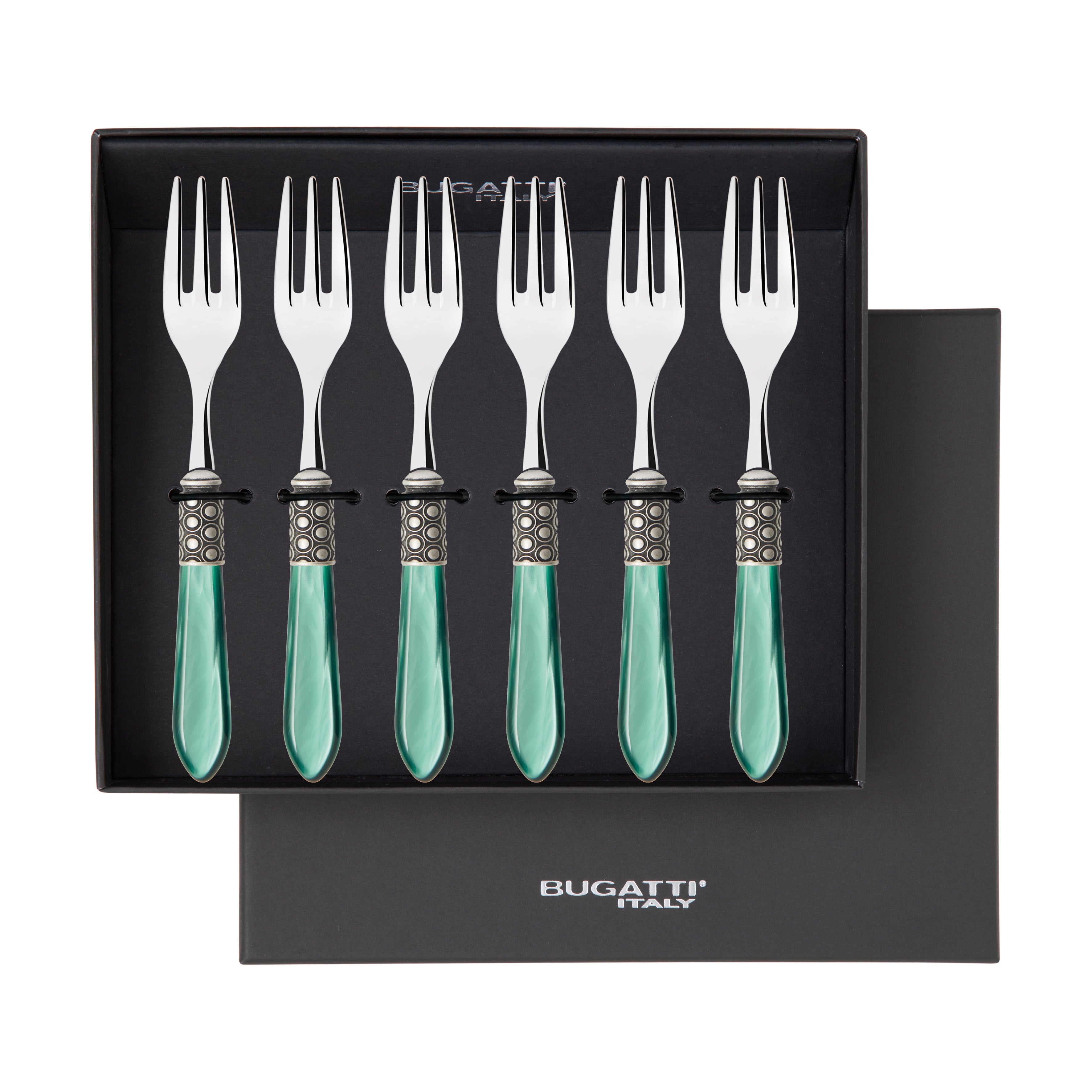 Optical Antique Cocktail / Cake Fork Set in gift box - green