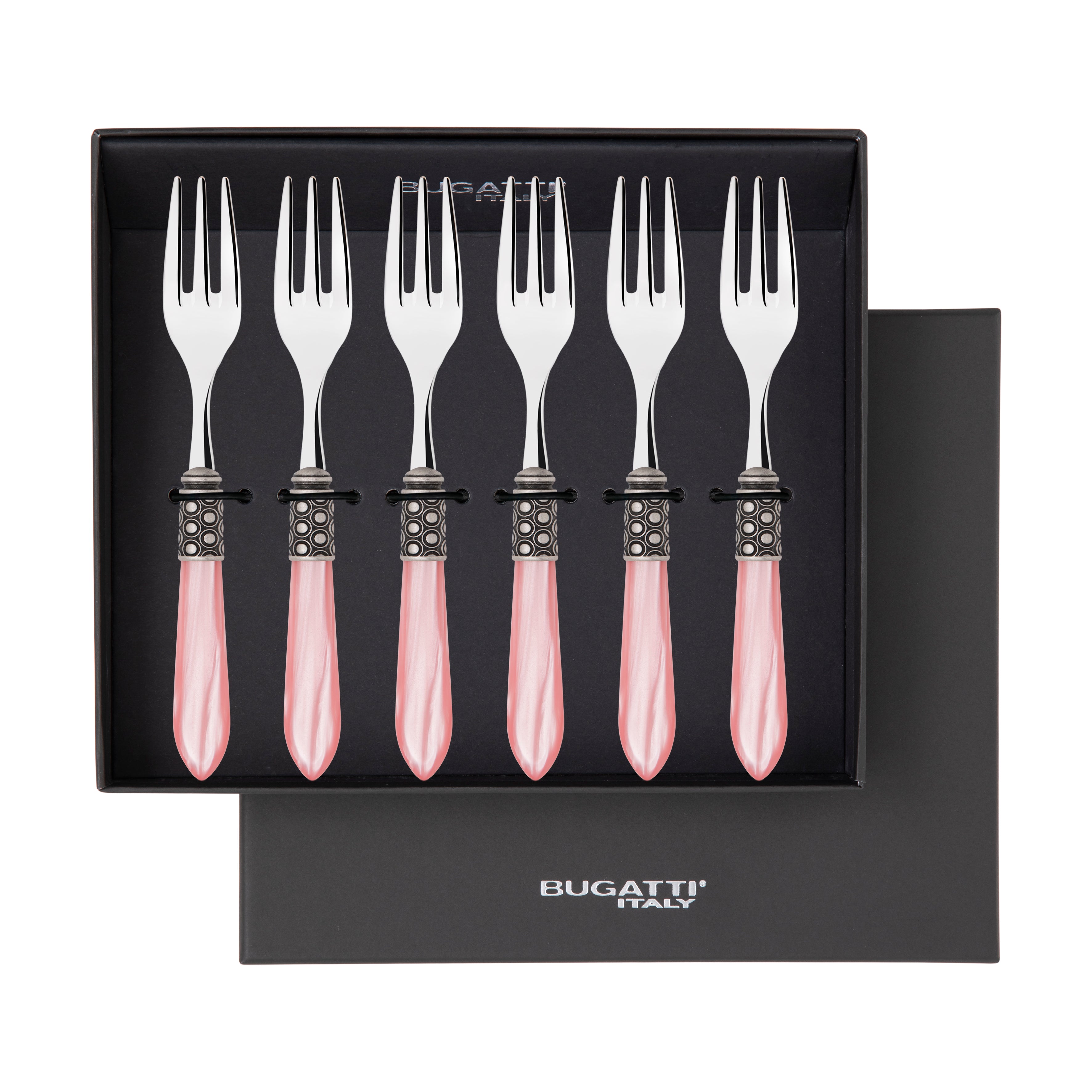 Optical Antique Cocktail / Cake Fork Set in gift box - pink