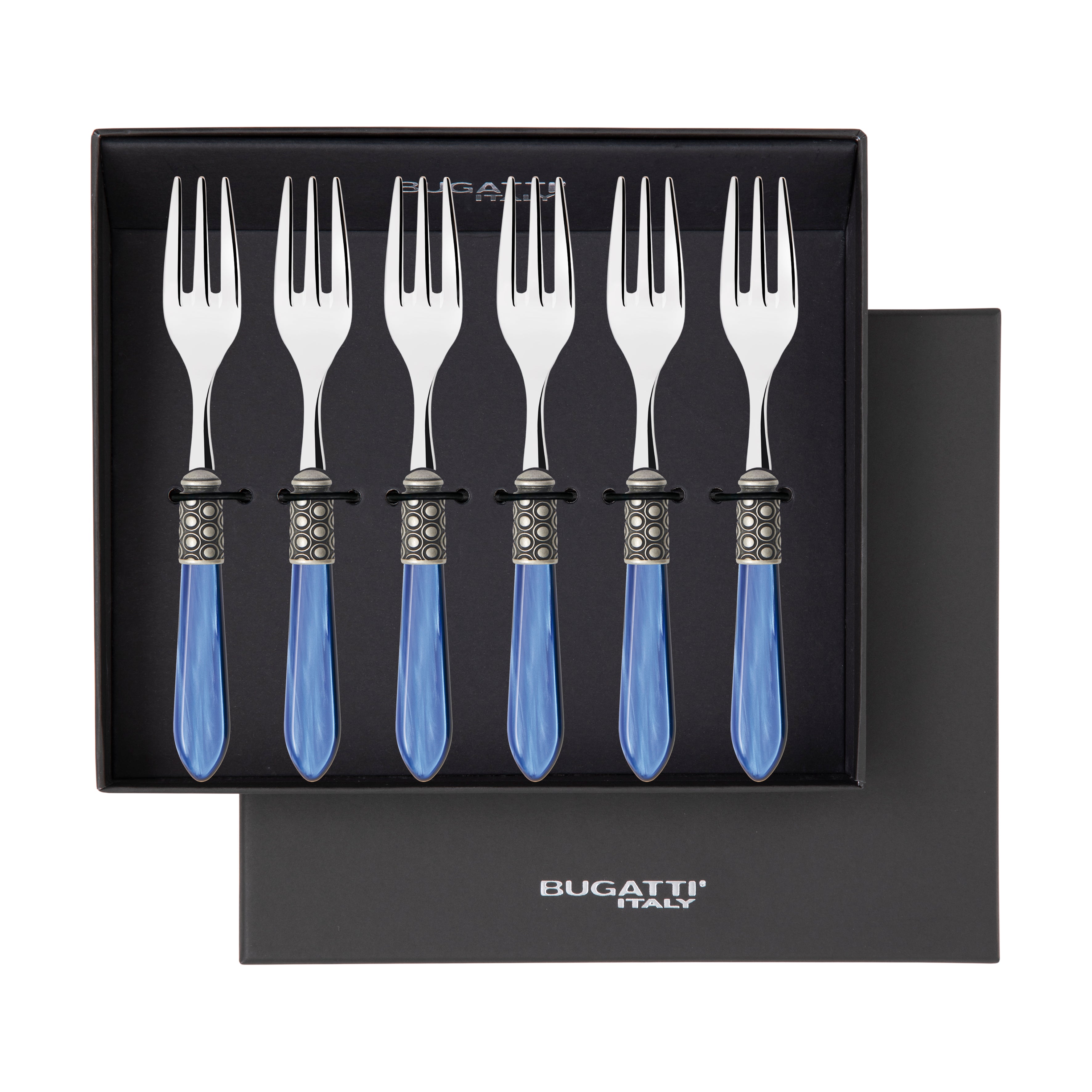 Optical Antique Cocktail / Cake Fork Set in gift box - royal blue