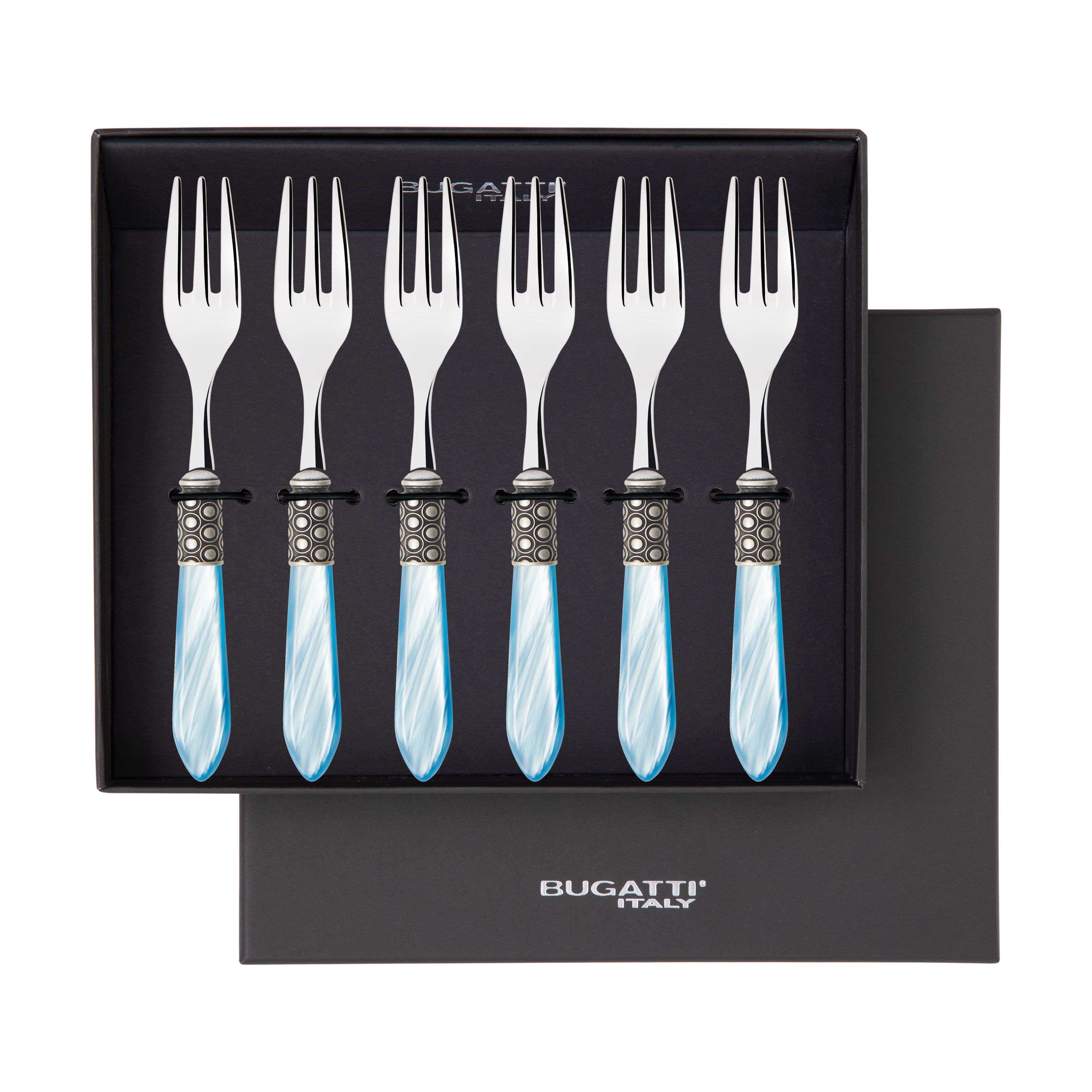 Optical Antique Cocktail / Cake Fork Set in gift box - sky blue