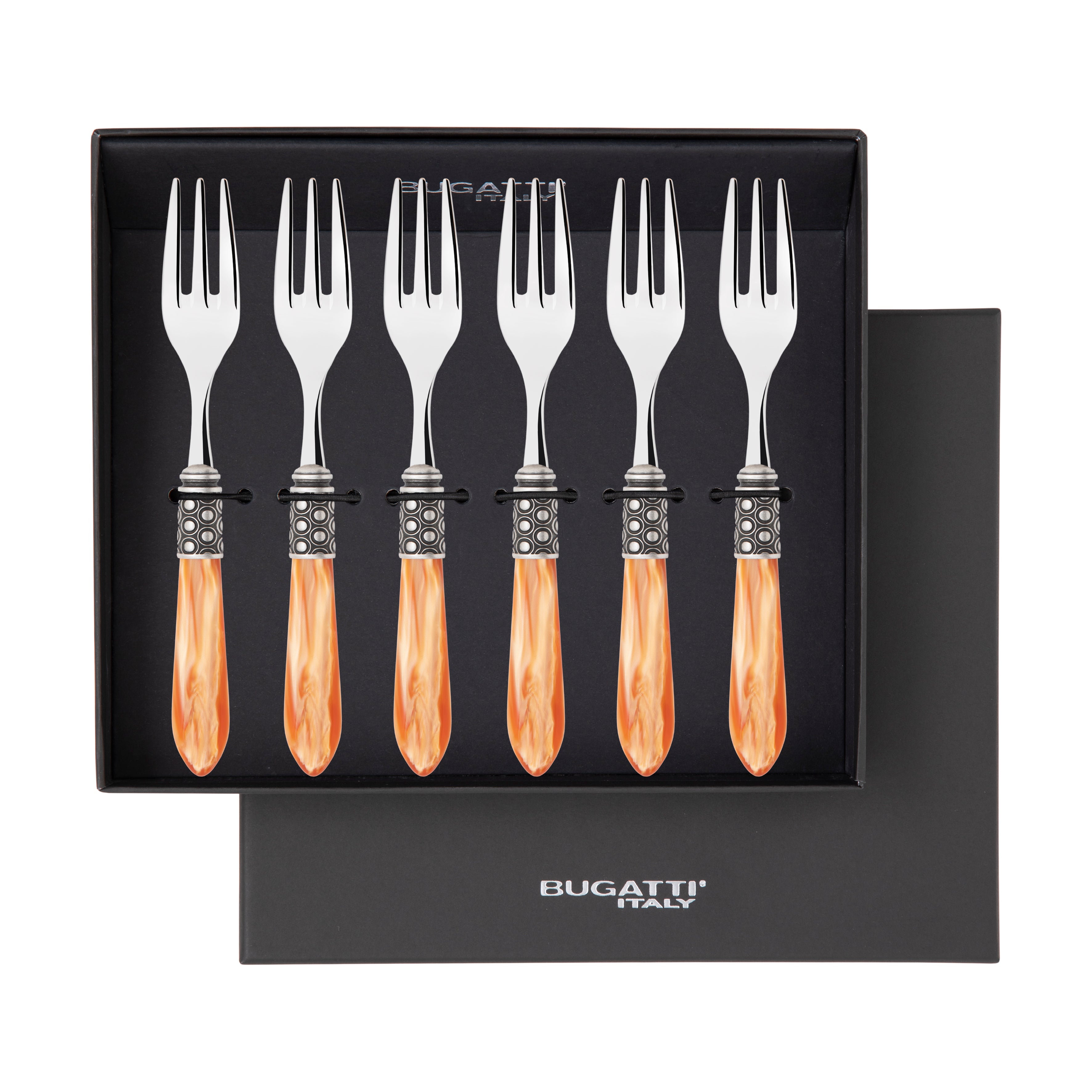 Optical Antique Cocktail / Cake Fork Set in gift box - tangerine