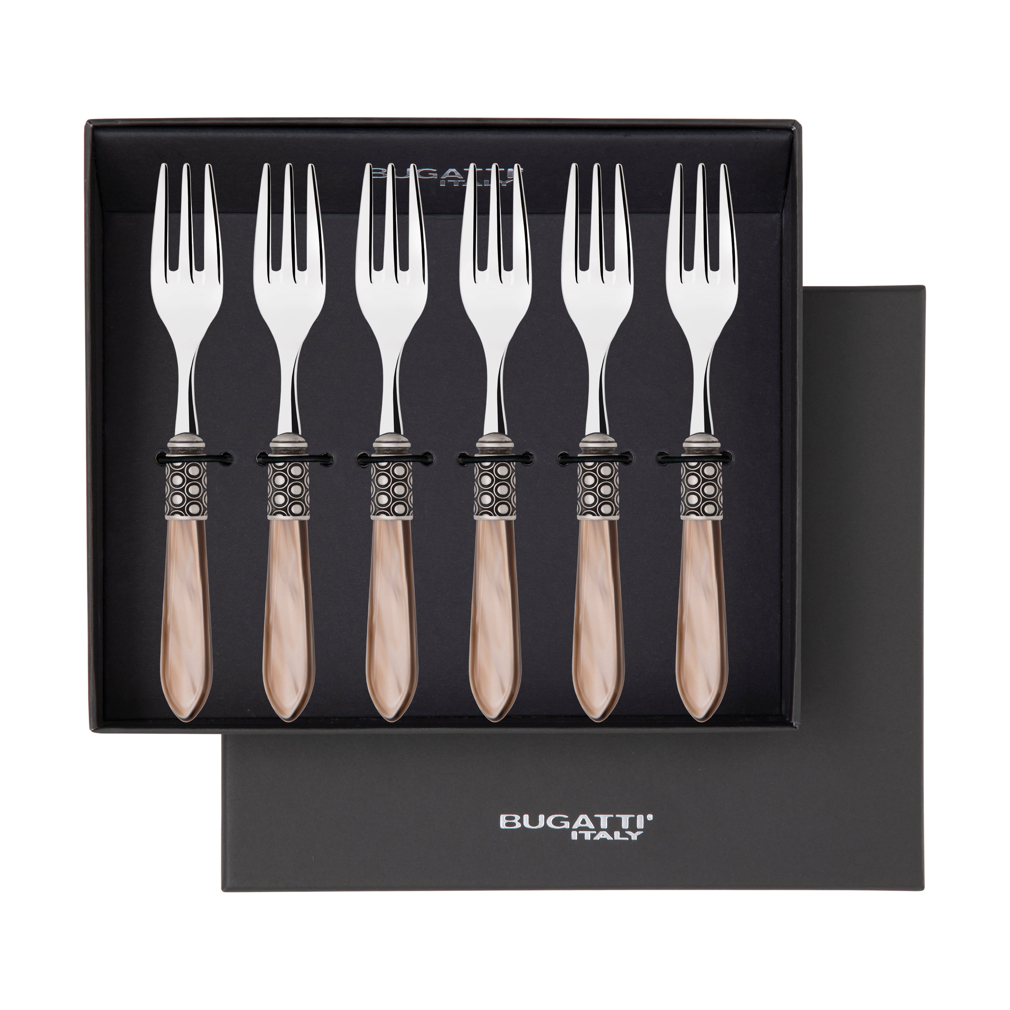 Optical Antique Cocktail / Cake Fork Set in gift box - taupe