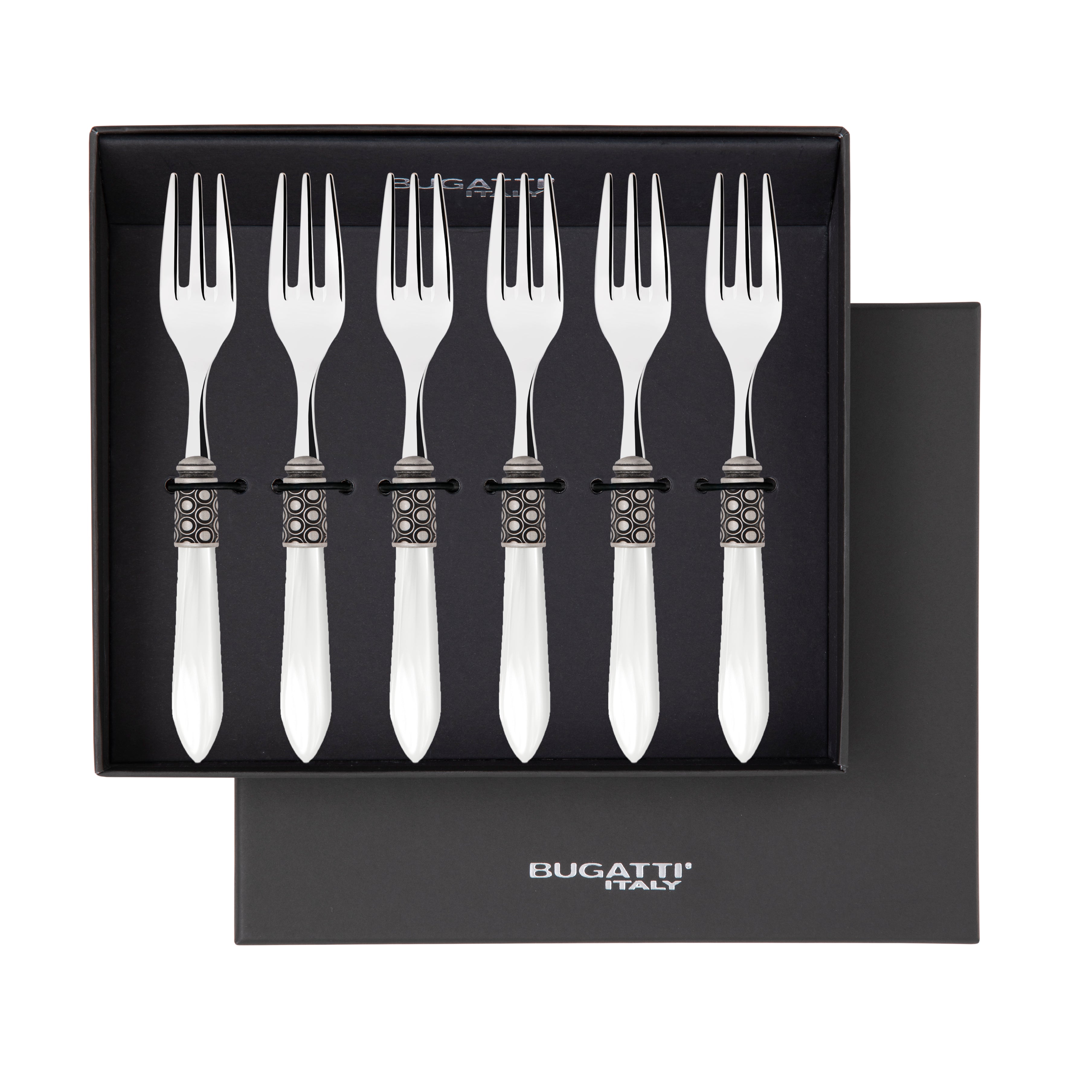 Optical Antique Cocktail / Cake Fork Set in gift box - white