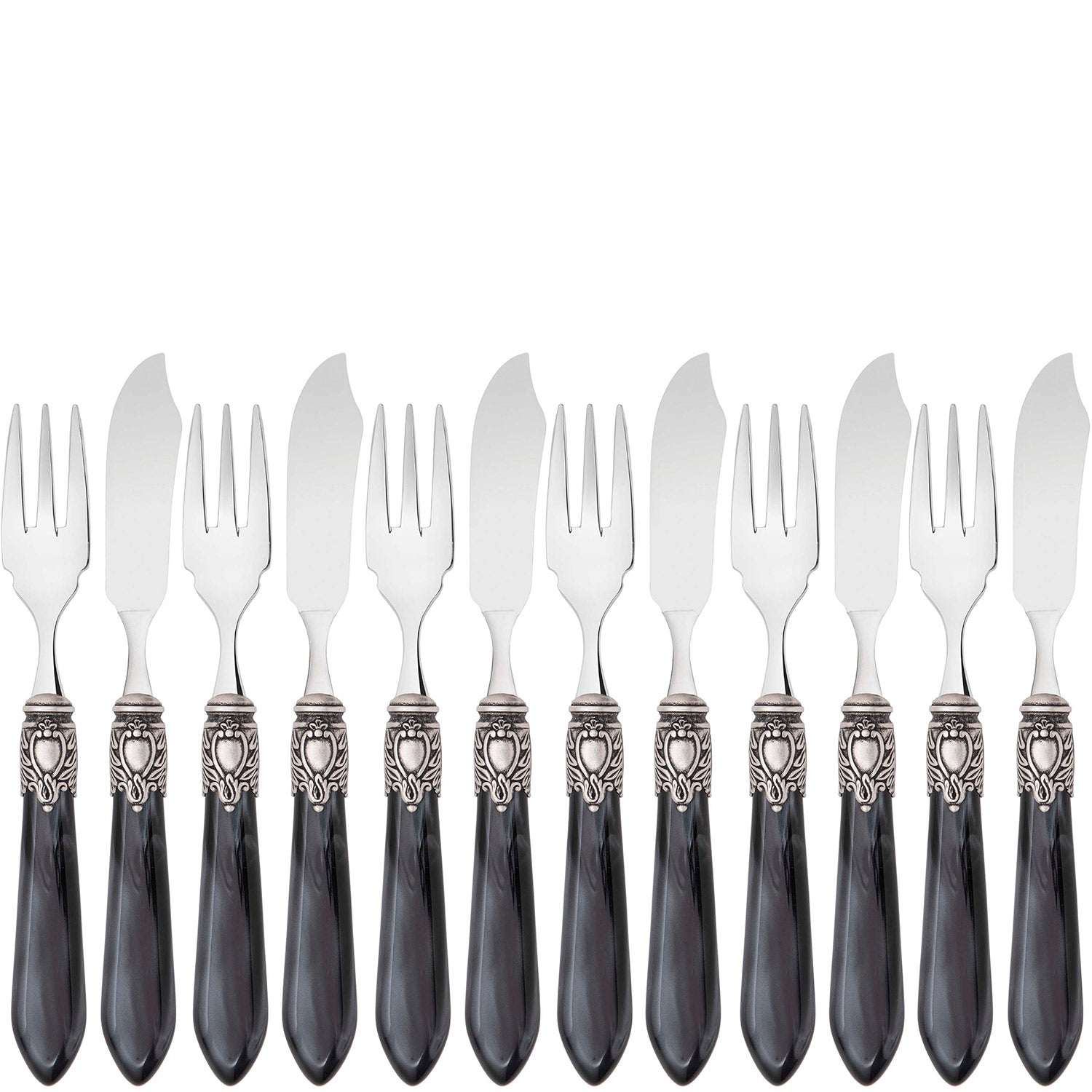 Oxford Antique 12 Piece Fish Set Charcoal