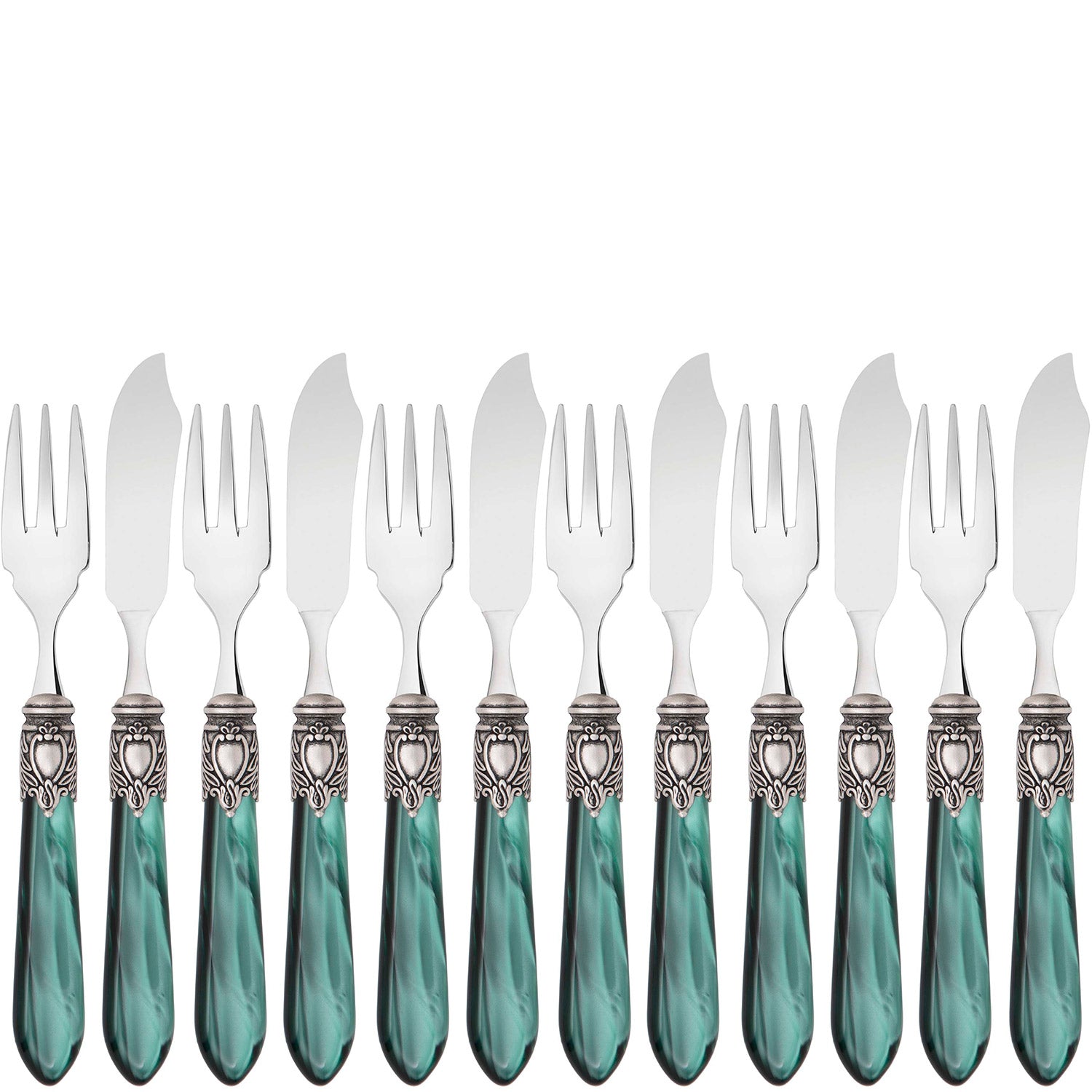 Oxford Antique 12 Piece Fish Set Green