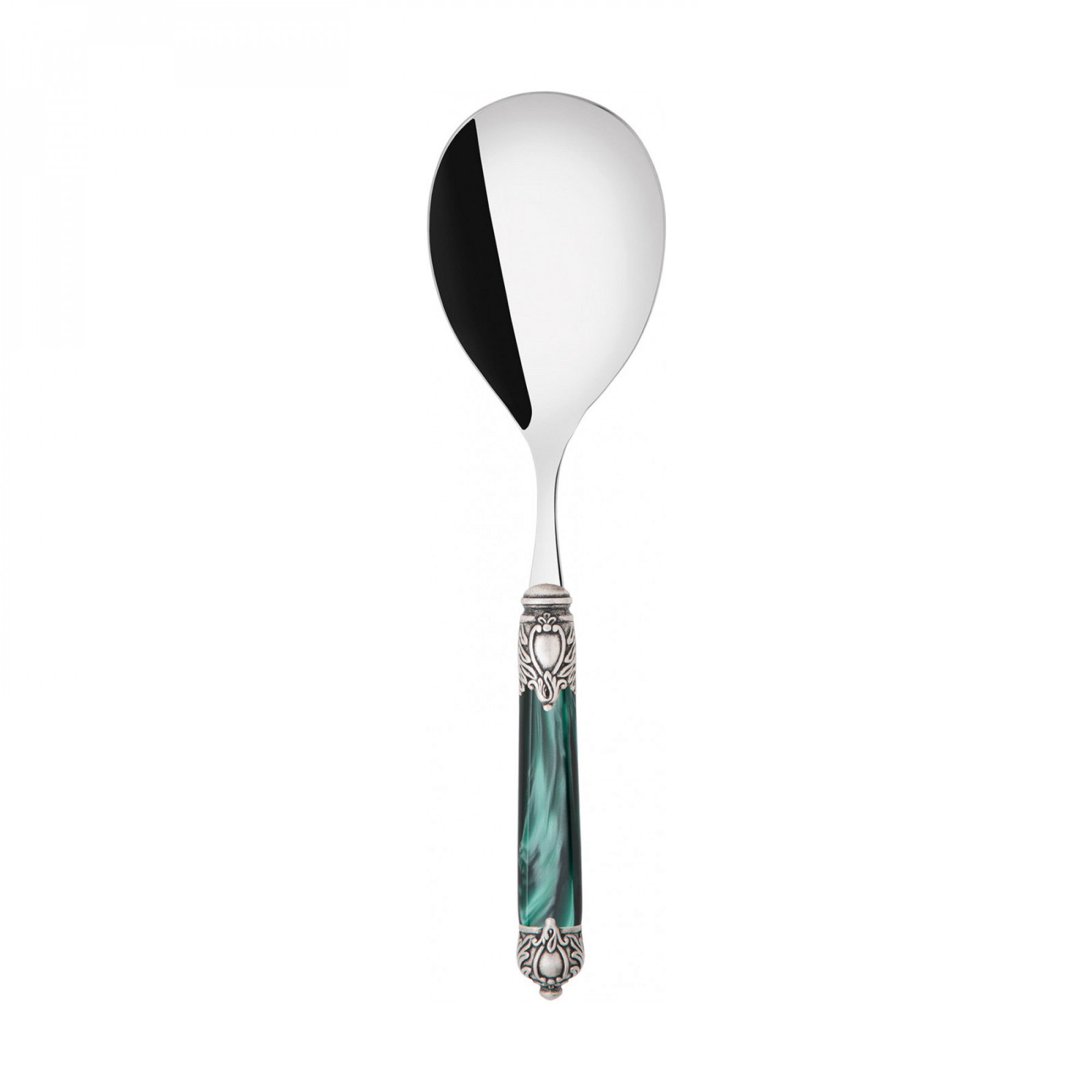 Rinascimento Antique Silver Rice Casserole Serving Spoon - Emerald Green-Casa Bugatti USA