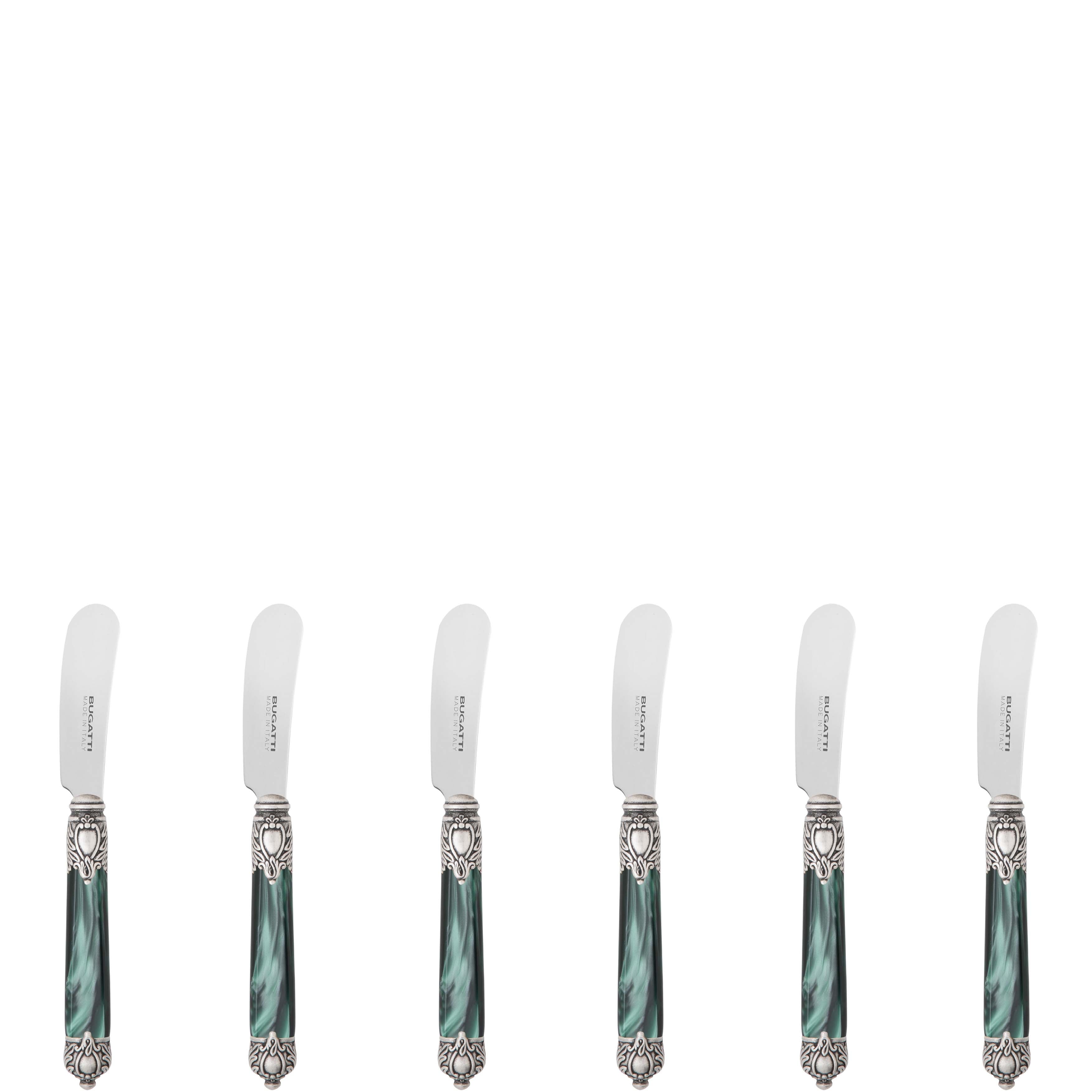 Rinascimento Antique Silver Butter Knife Set, Emerald Green — Casa Bugatti