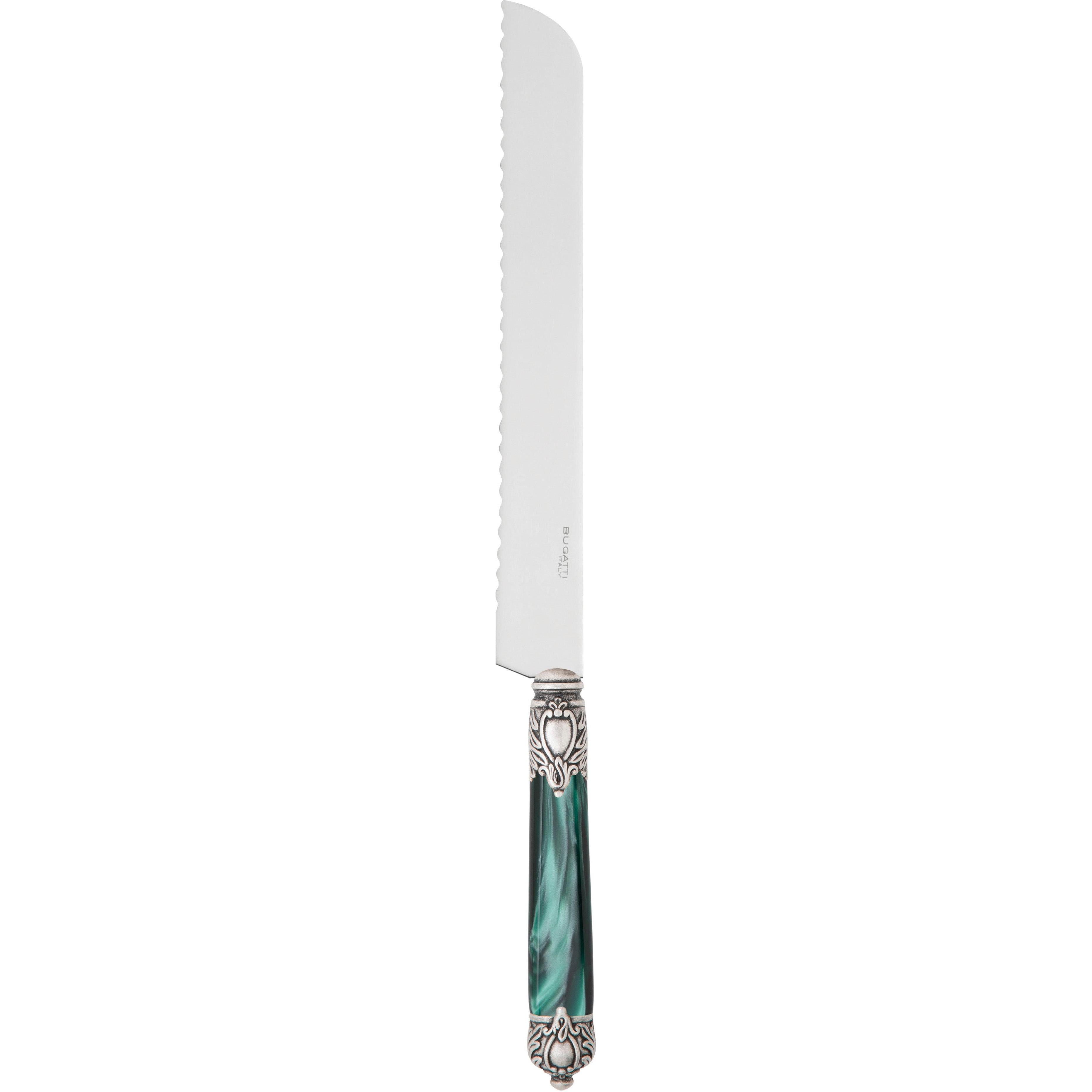Rinascimento Antique Silver Bread Knife - Emerald Green-Casa Bugatti USA