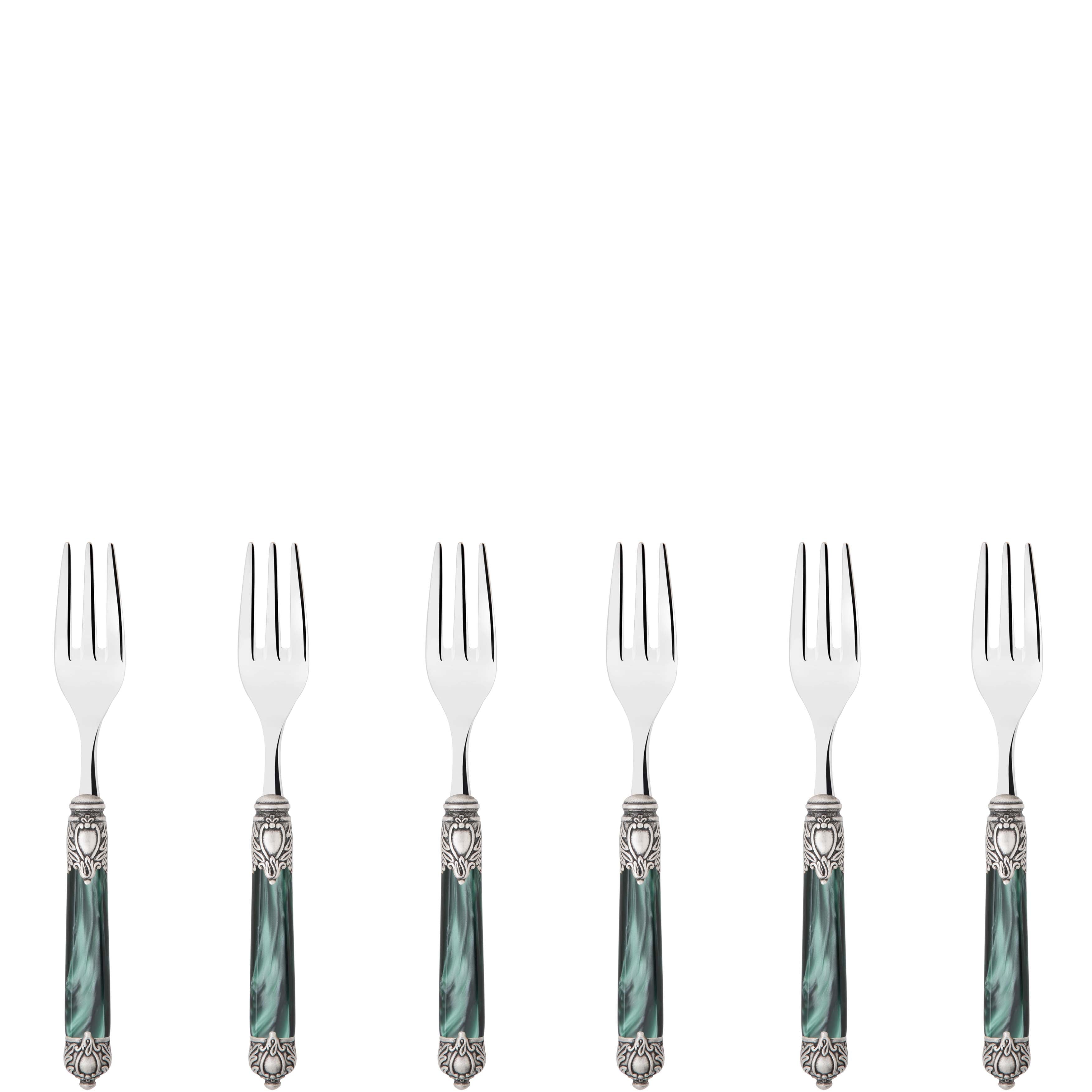 Rinascimento Antique Cocktail / Cake Forks Set in Gift Box - Emerald Green