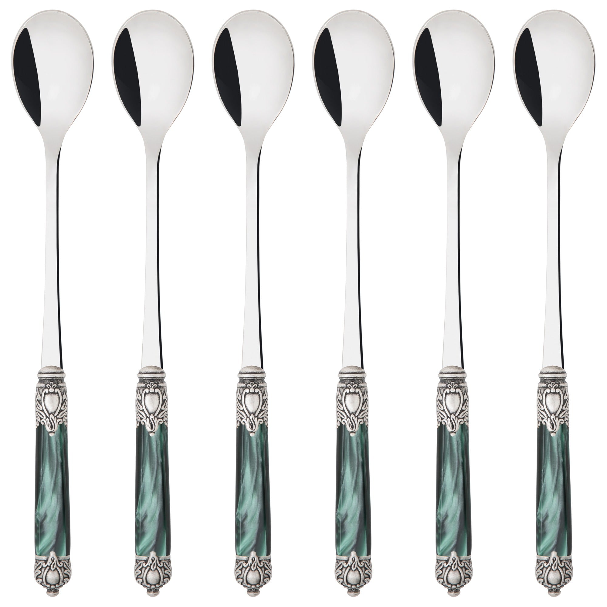 Rinascimento Antique Silver Ice Tea Spoon Set, Emerald Green — Casa Bugatti