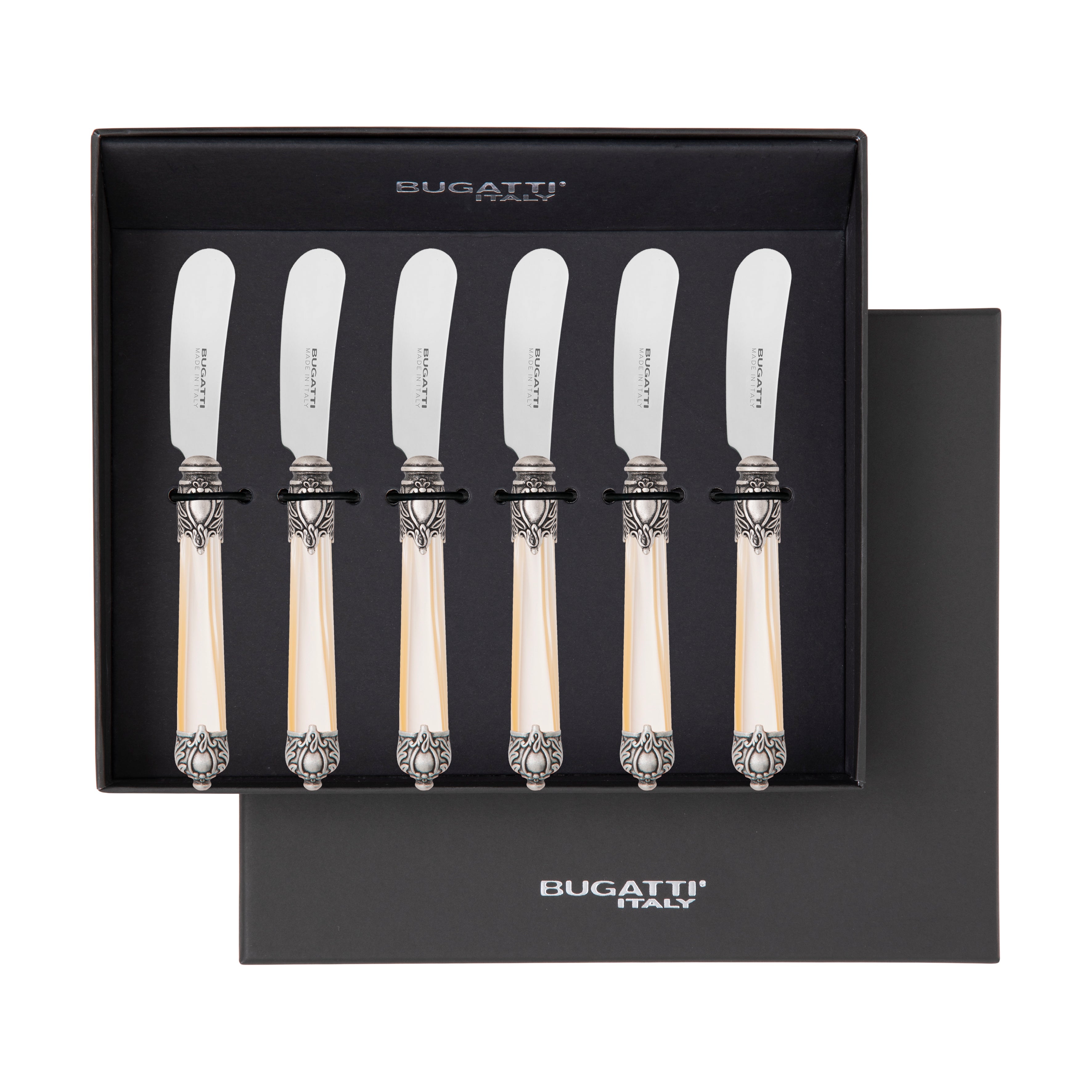 Rinascimento Antique Silver Butter Knife Set, Ivory — Casa Bugatti