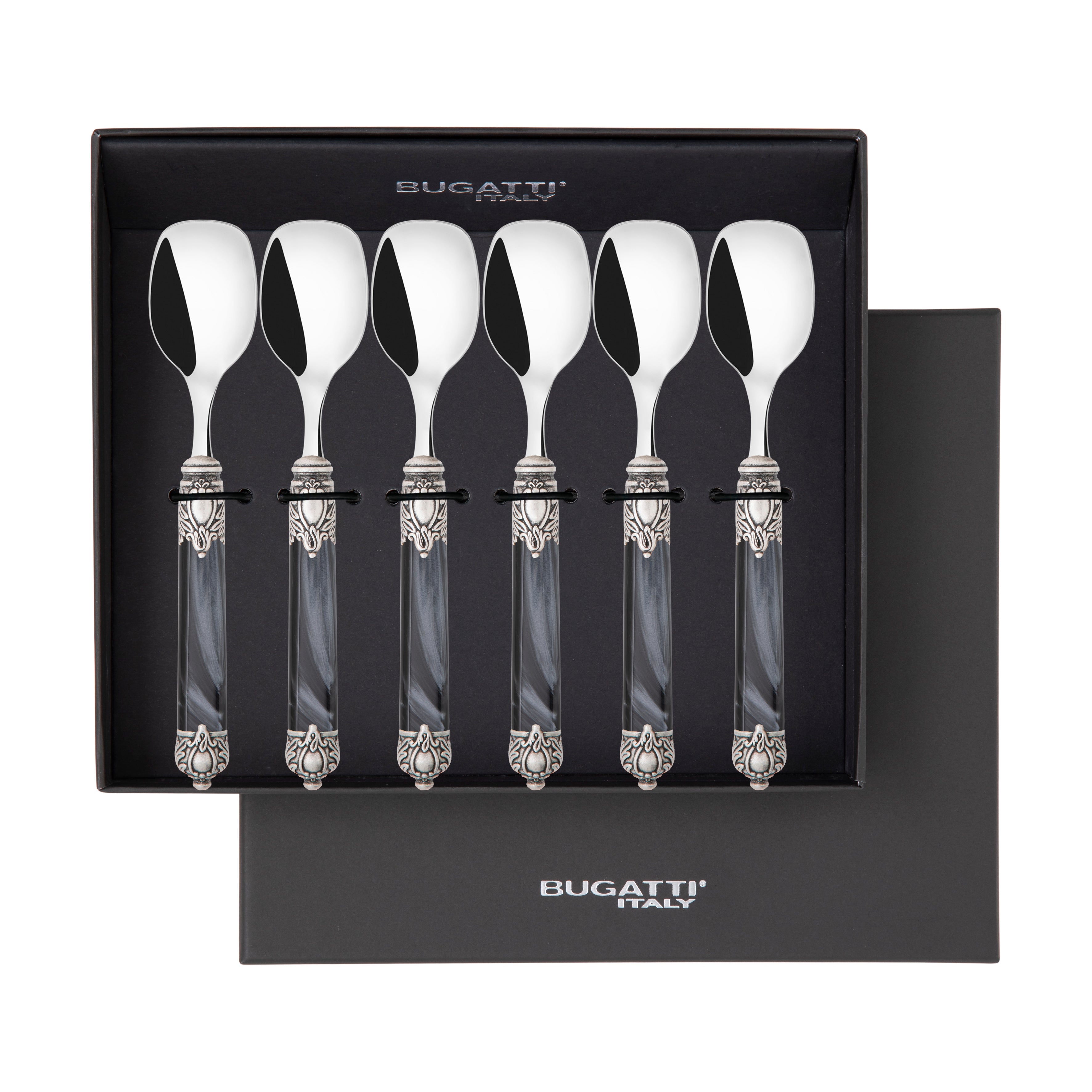 Rinascimento Antique Silver Ice Cream Spoon Set - Charcoal-Casa Bugatti USA