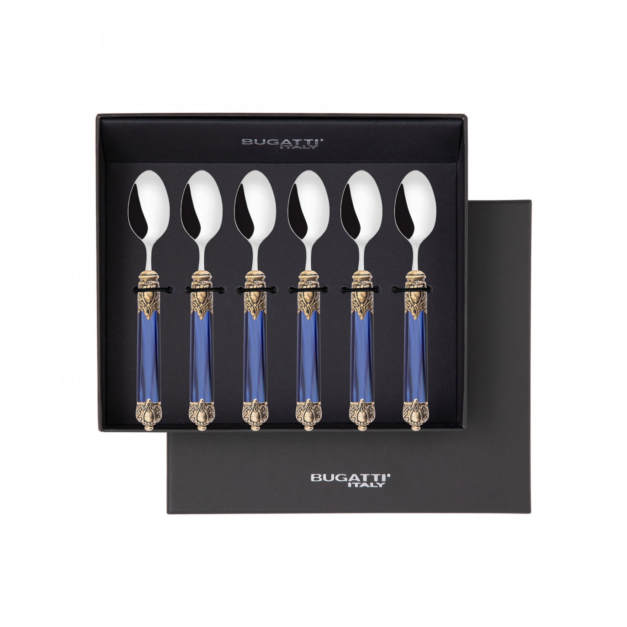 Rinascimento Antique Gold Moka Spoon Set in Gift Box - Royal Blue-Casa Bugatti USA