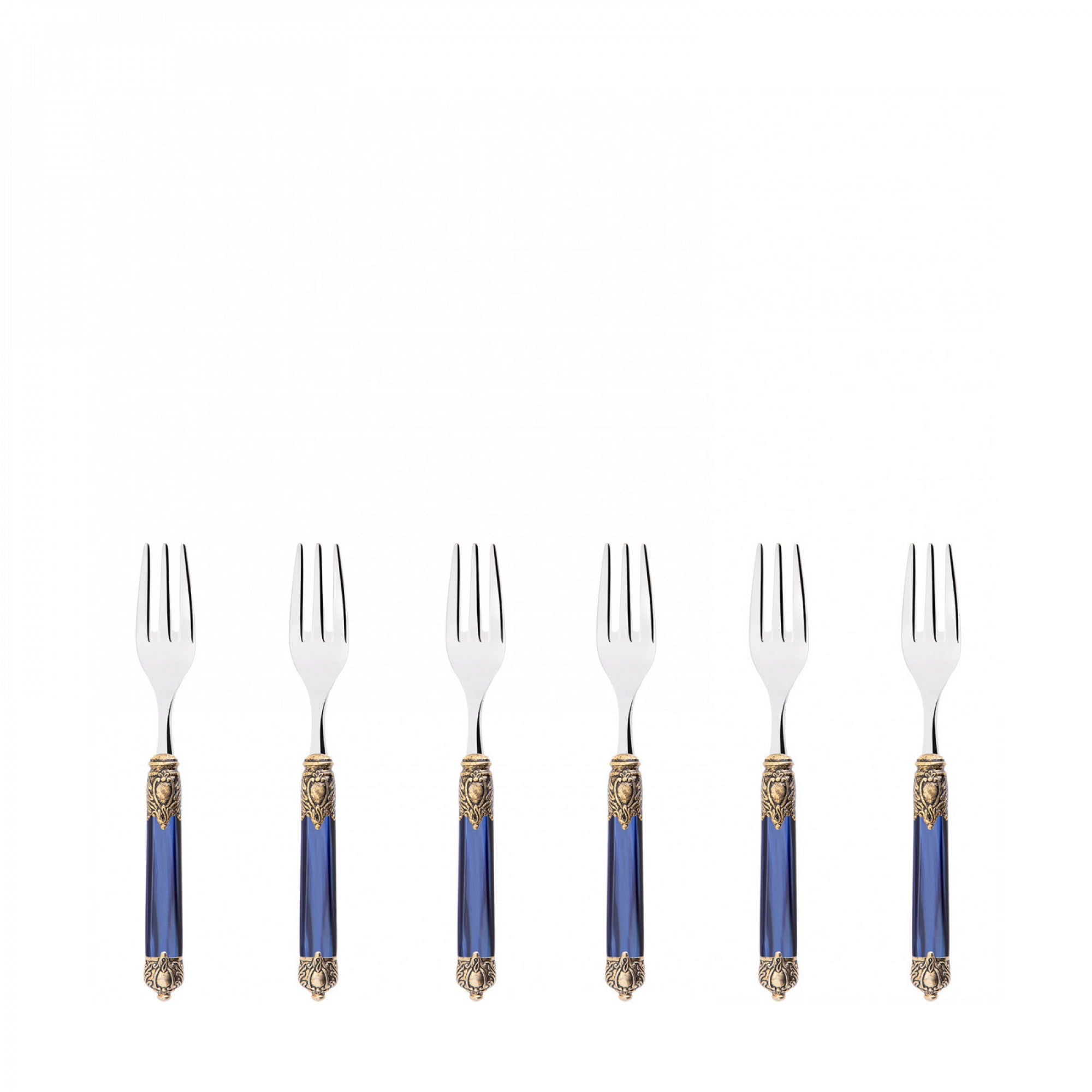 Rinascimento Antique Gold Cocktail Cake Forks Set in Gift Box - Royal Blue-Casa Bugatti USA