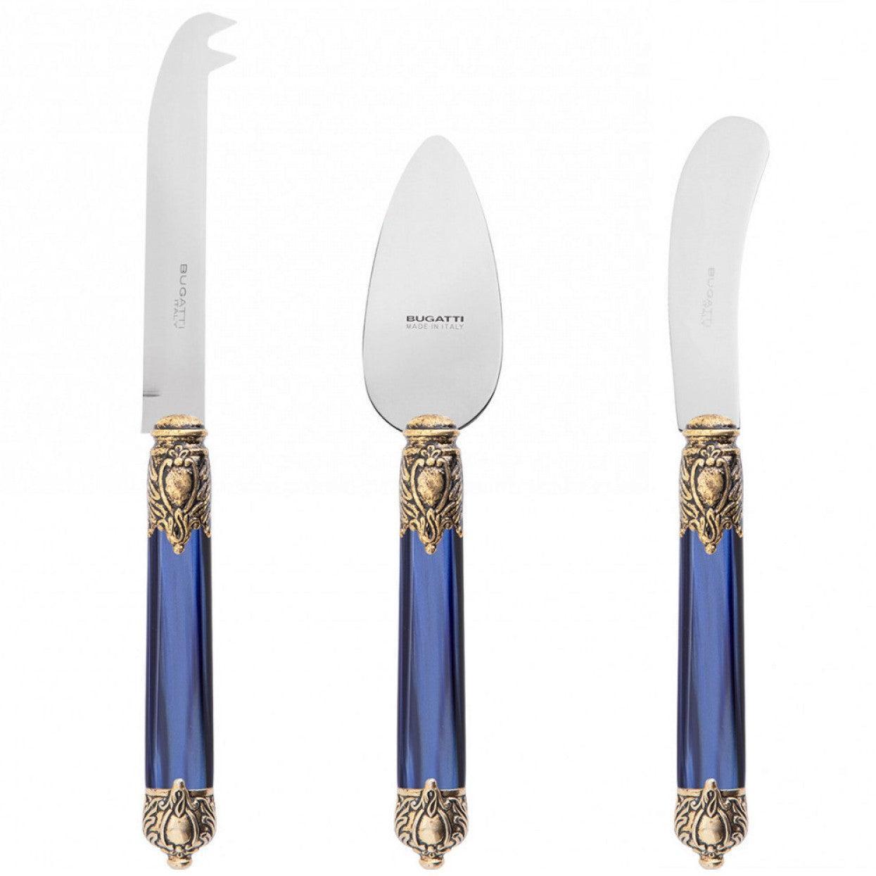 Rinascimento Gold ring Cheese Knives Set in Gift Box - Royal Blue