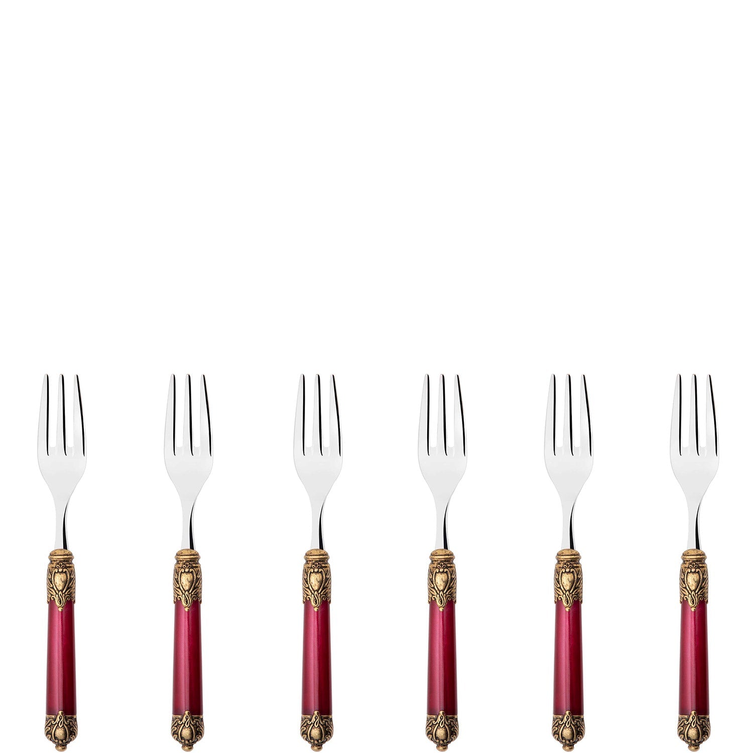 Rinascimento Gold ring Cocktail / Cake Forks Set in Gift Box - Burgundy