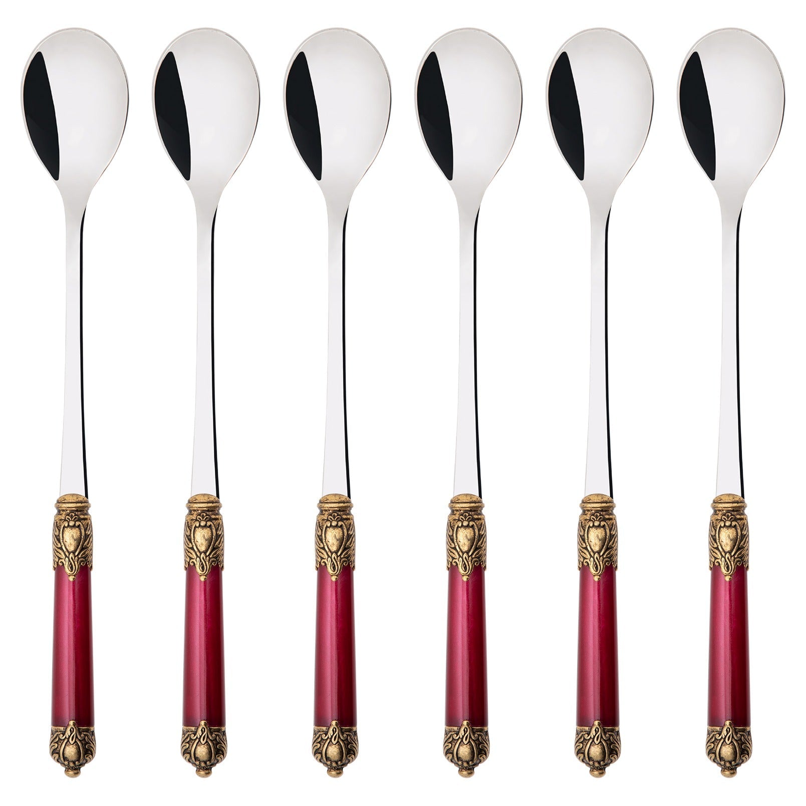 Rinascimento Antique Gold Ice Tea Spoon Set, Burgundy — Casa Bugatti