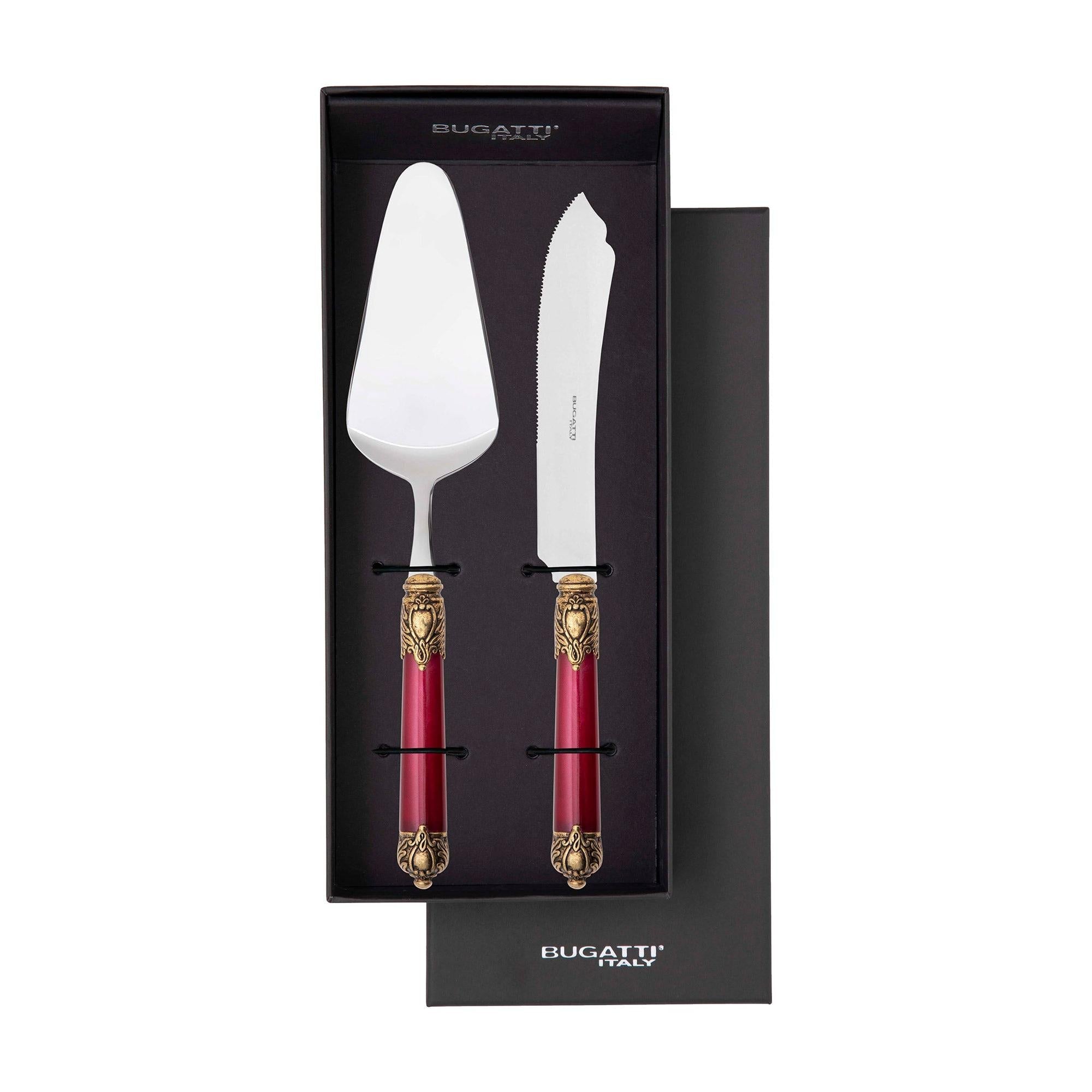 Rinascimento Antique Gold 2 Piece Cake Serving Set in Gift Box - Burgundy-Casa Bugatti USA