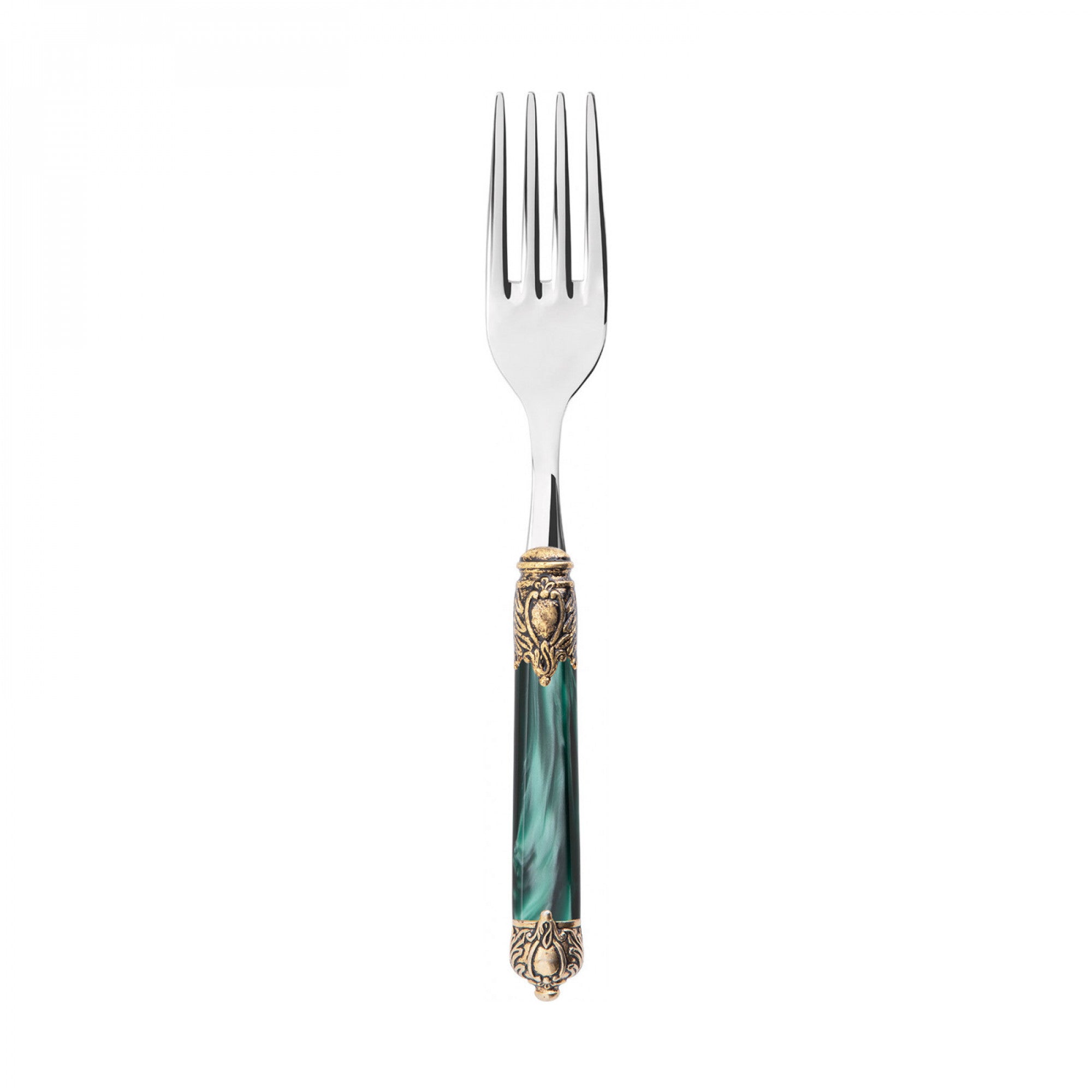 Rinascimento Antique Gold Serving Fork - Emerald Green-Casa Bugatti USA