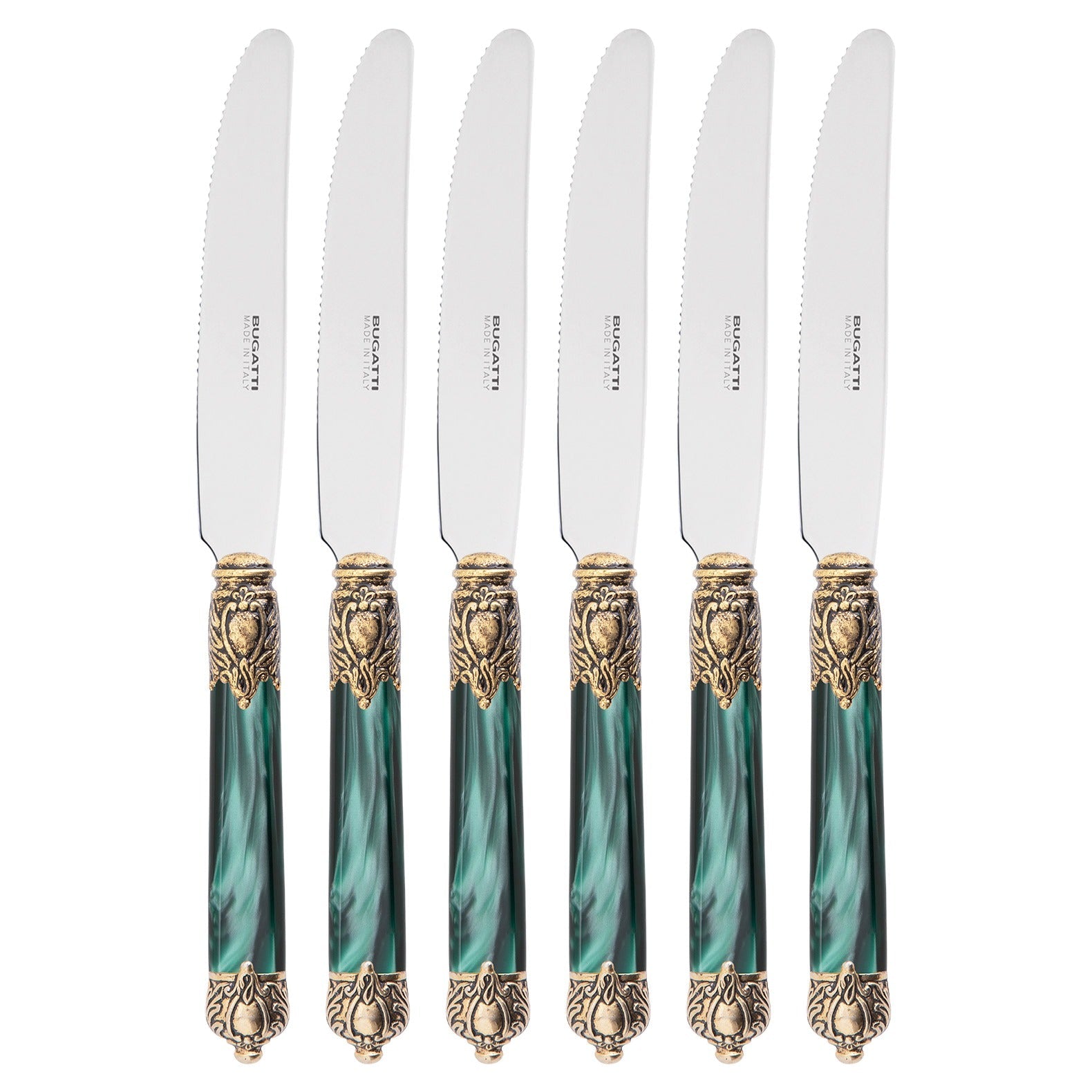 Rinascimento Antique Gold Fruit Knife Set 17,5 cm (6.89 Inch), Emerald Green — Casa Bugatti