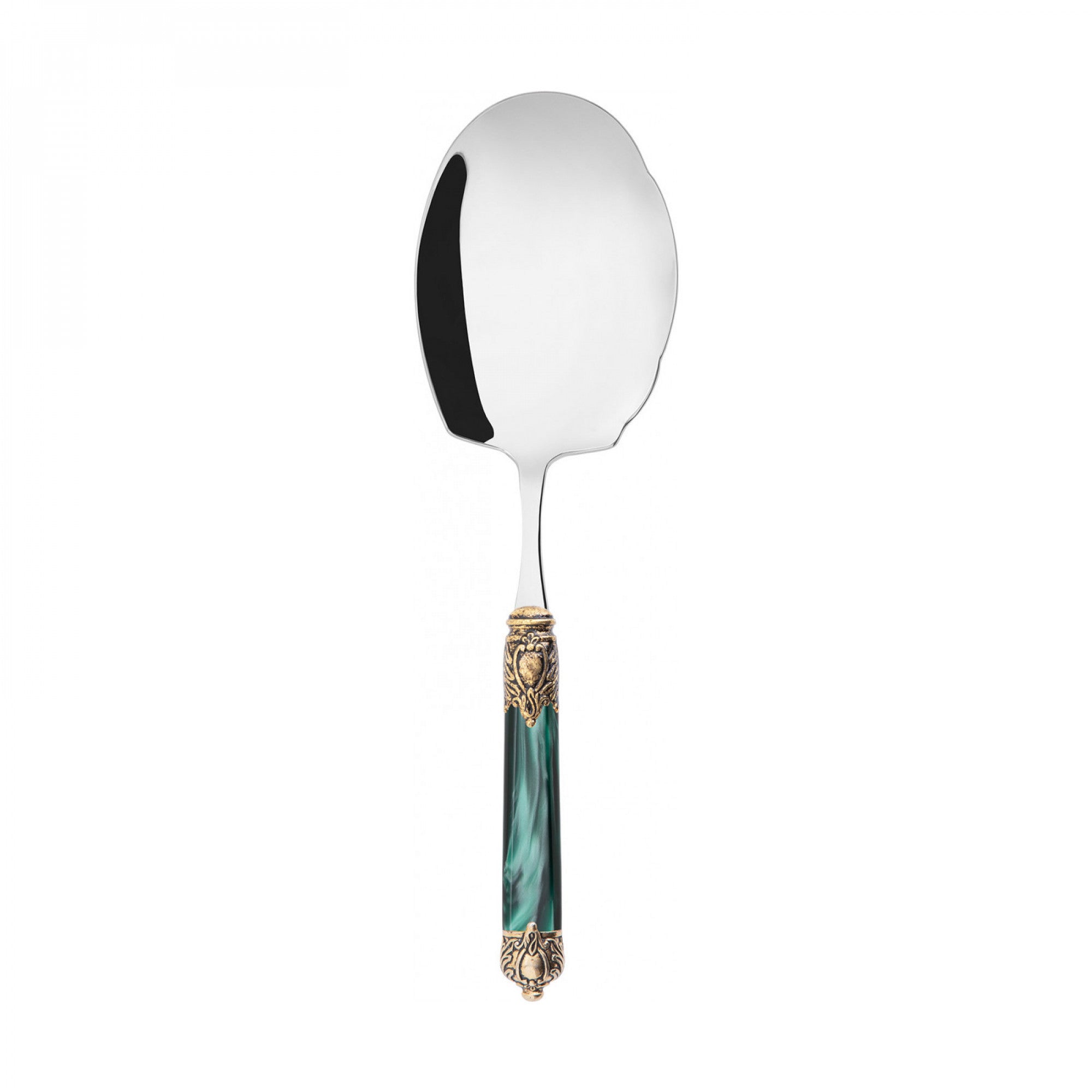 Rinascimento Antique Gold Kebab Serving Spoon - Emerald Green-Casa Bugatti USA