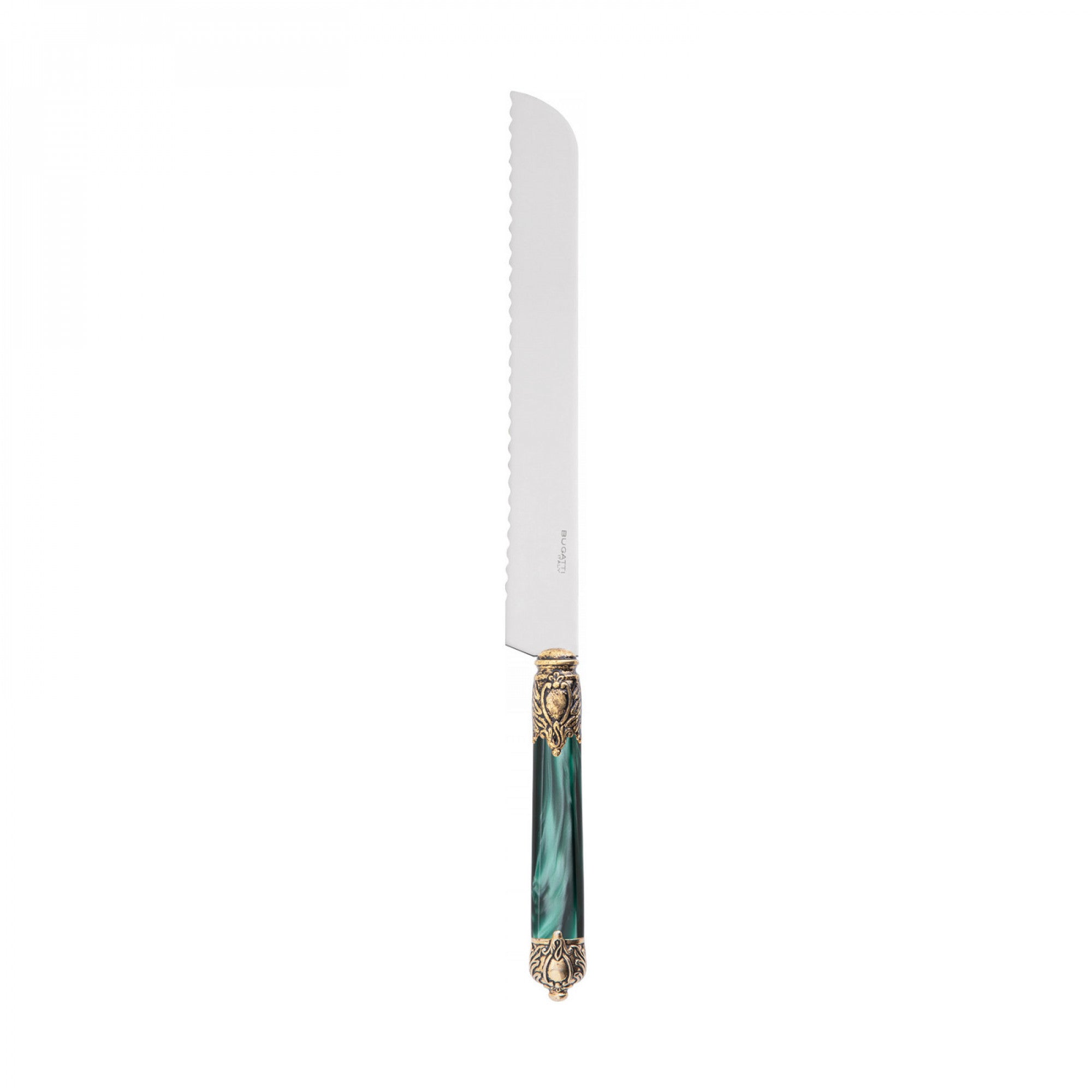 Rinascimento Antique Gold Bread Knife - Emerald Green-Casa Bugatti USA