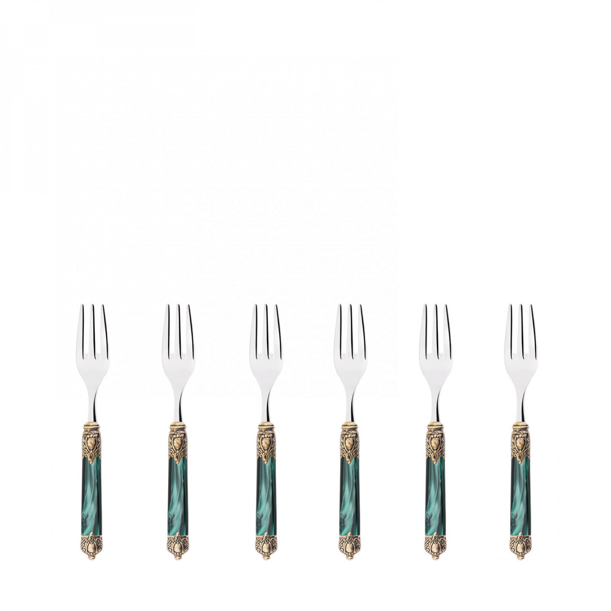 Rinascimento Gold ring Cocktail / Cake Forks Set in Gift Box - Emerald Green