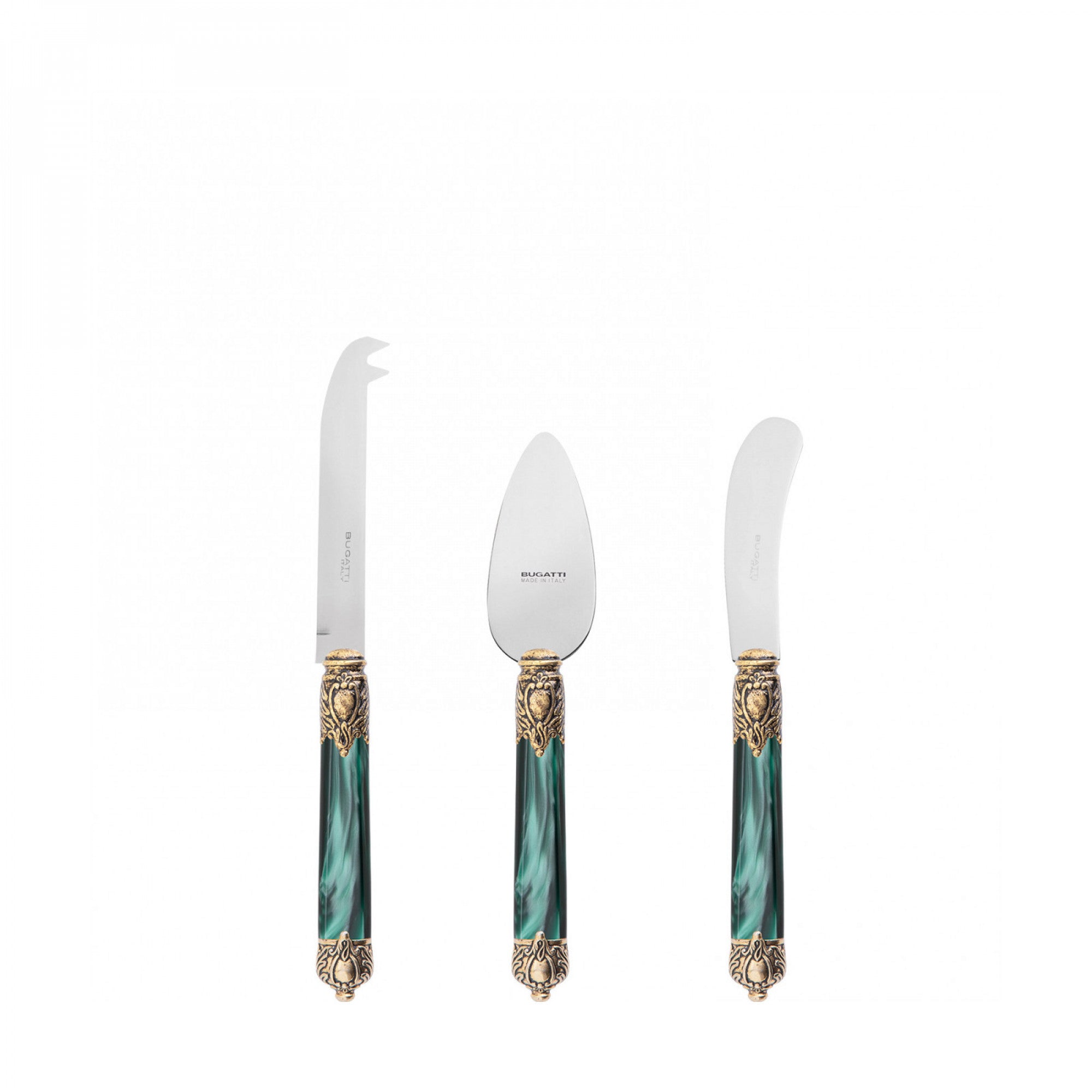 Rinascimento Gold ring Cheese Knives Set in Gift Box - Emerald Green