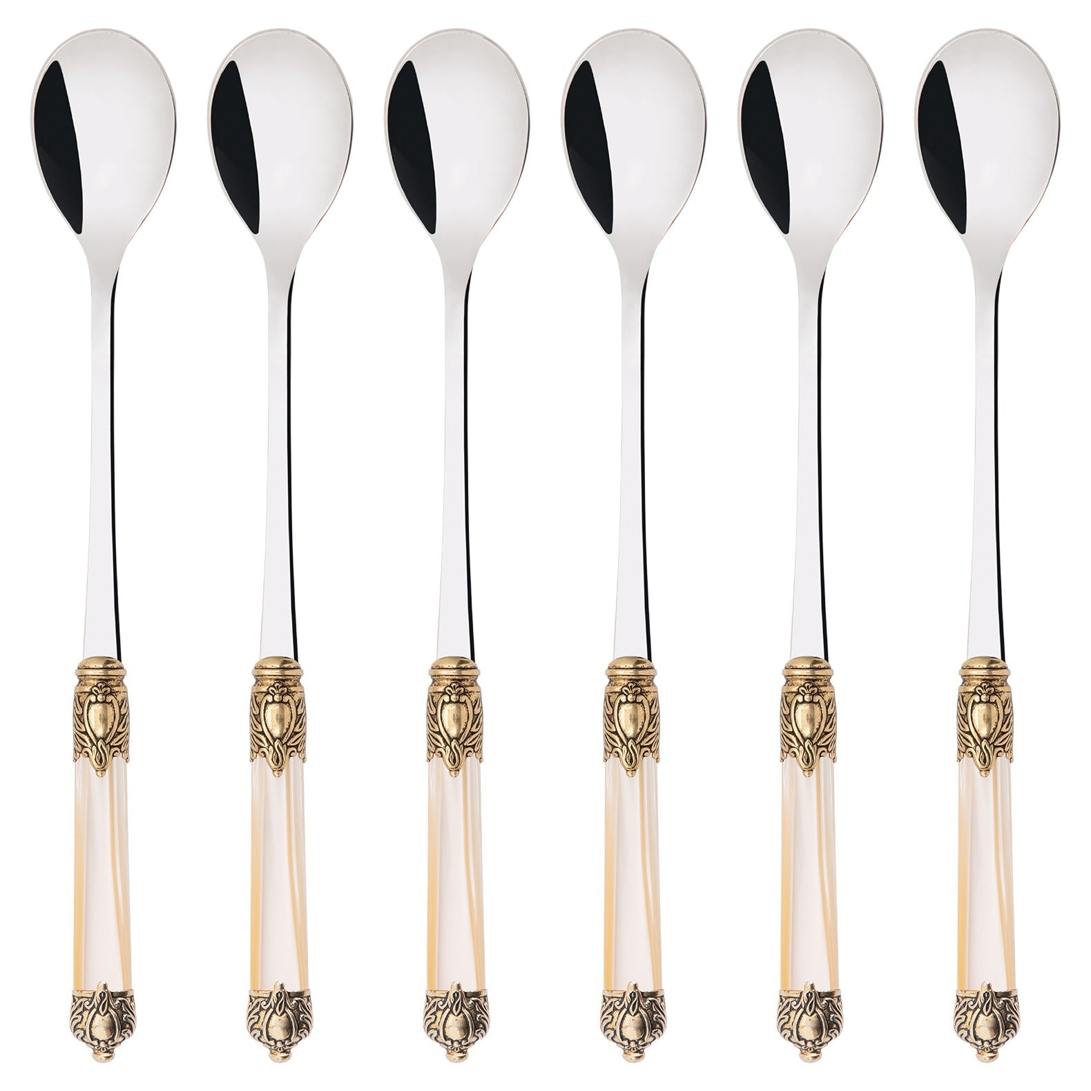 Rinascimento Antique Gold Ice Tea Spoon Set, Ivory — Casa Bugatti