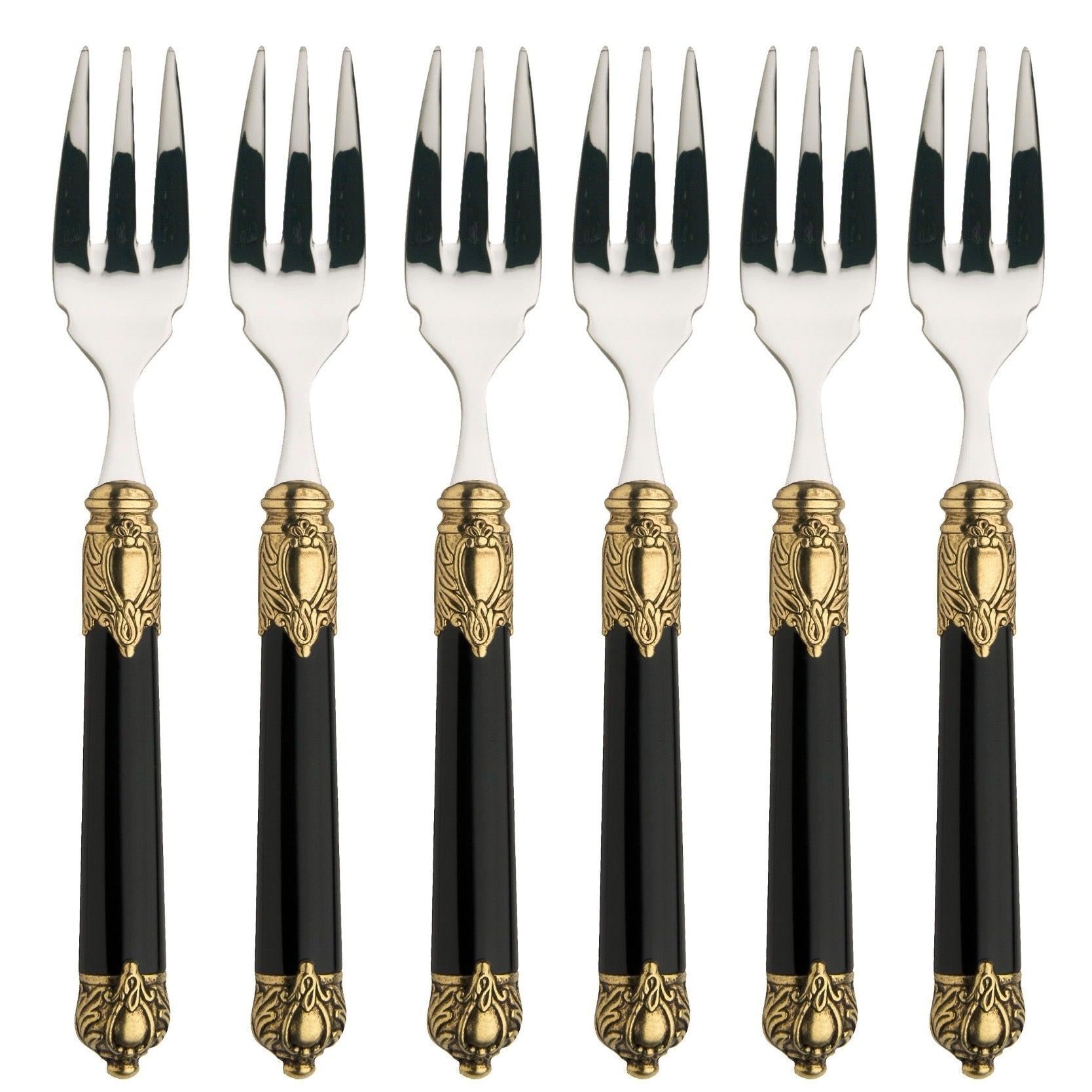 Rinascimento Antique Gold 6 Piece Fish Forks Set - Black-Casa Bugatti USA