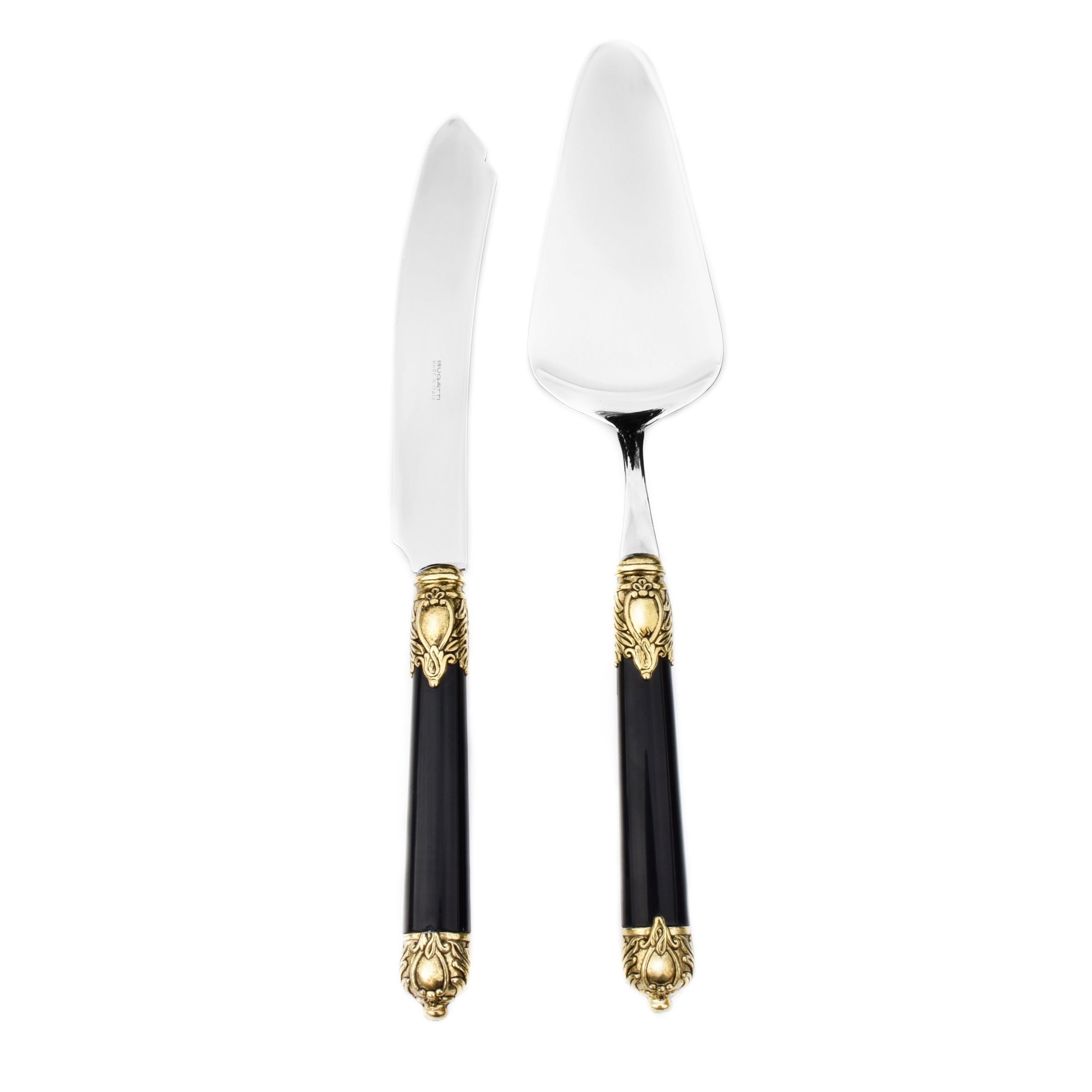 Rinascimento Antique Gold 2 Piece Cake Serving Set in Gift Box - Black-Casa Bugatti USA