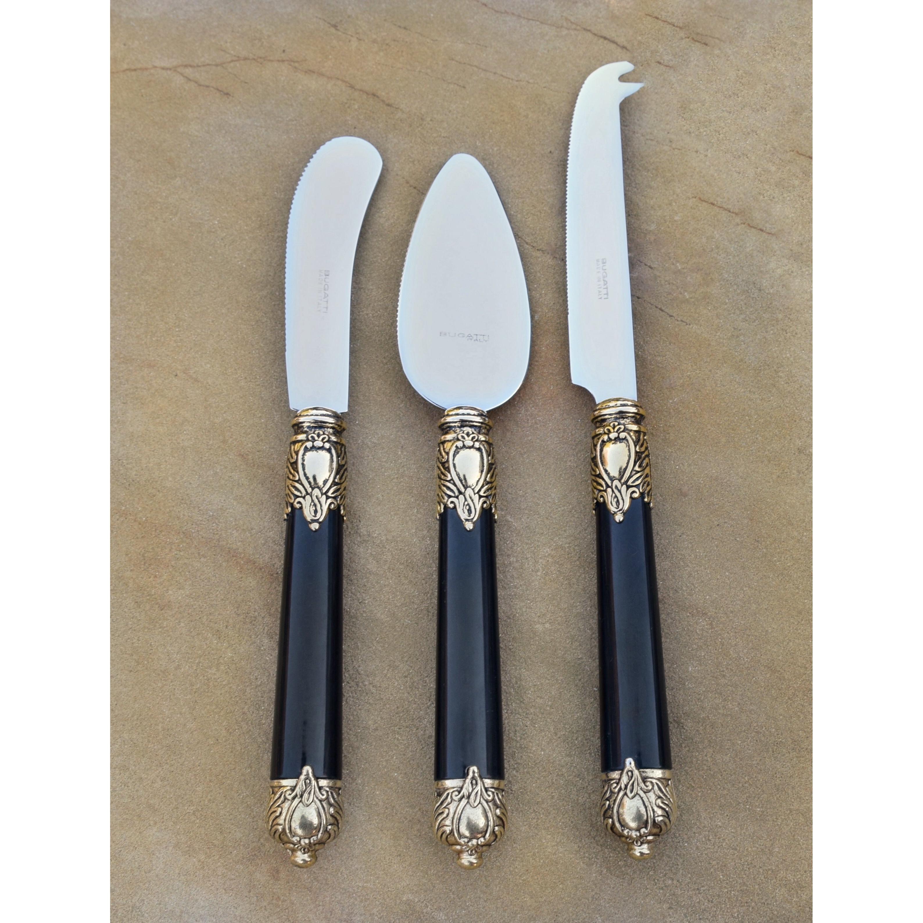 Rinascimento Antique Gold Cheese Knives Set in Gift Box - Black-Casa Bugatti USA