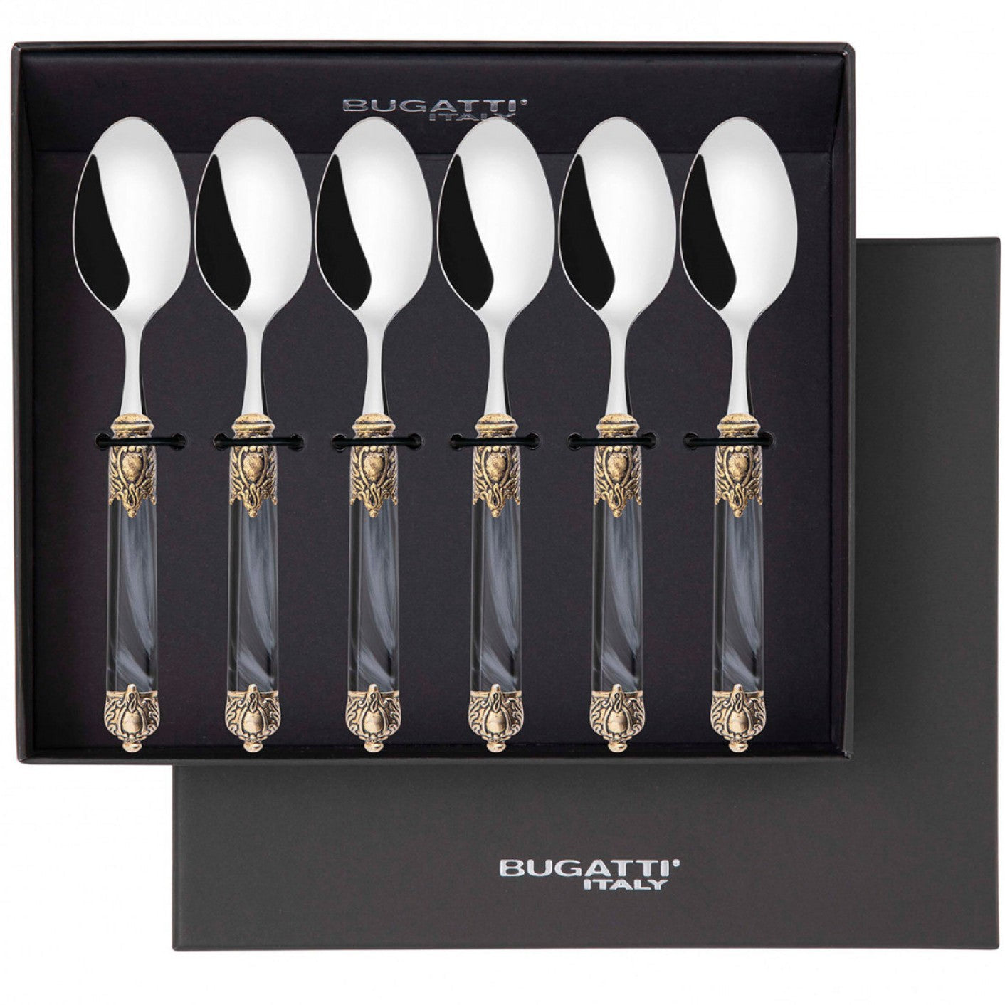 Rinascimento Antique Gold Coffee Spoon Set, Charcoal — Casa Bugatti