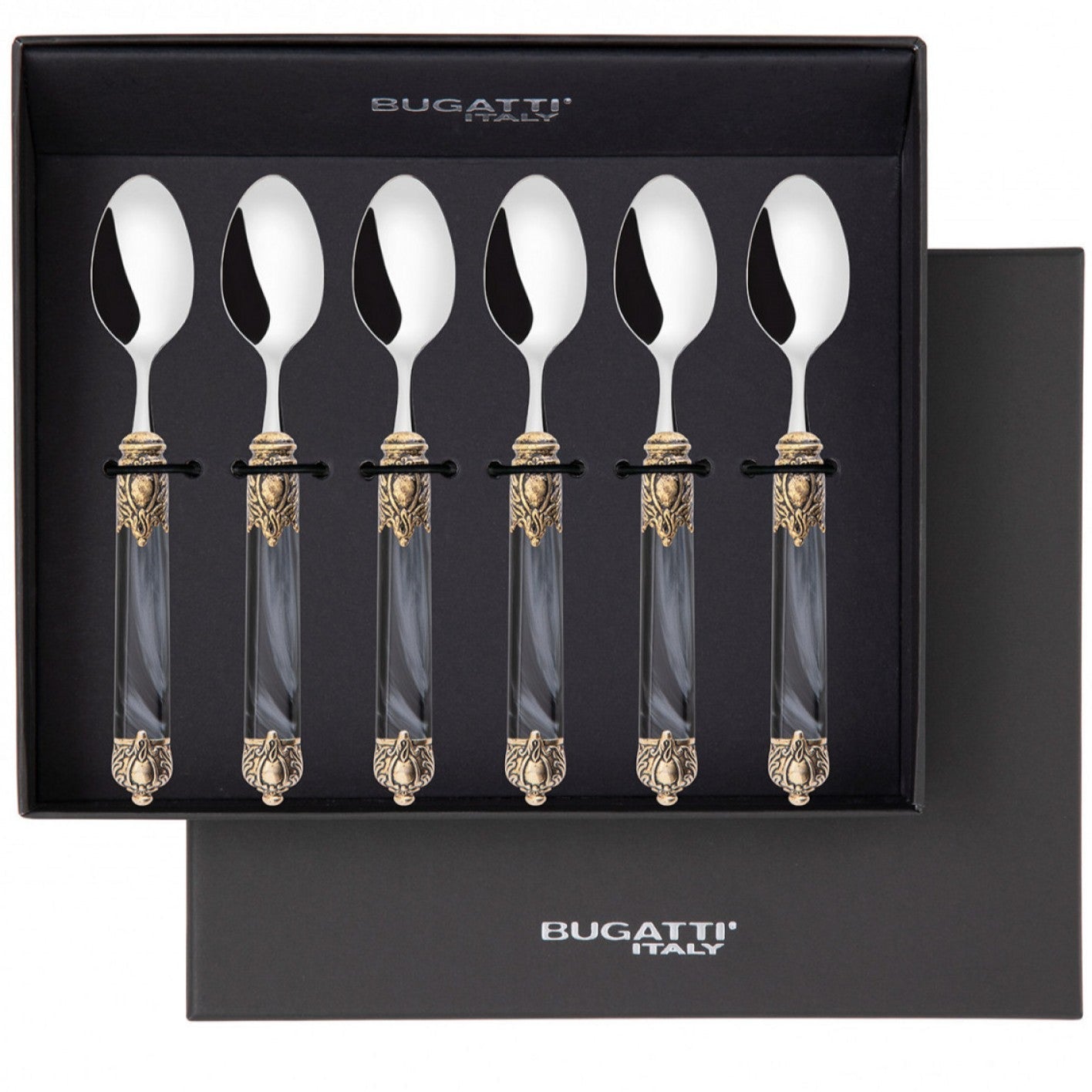 Rinascimento Antique Gold Moka Spoon Set, Charcoal — Casa Bugatti