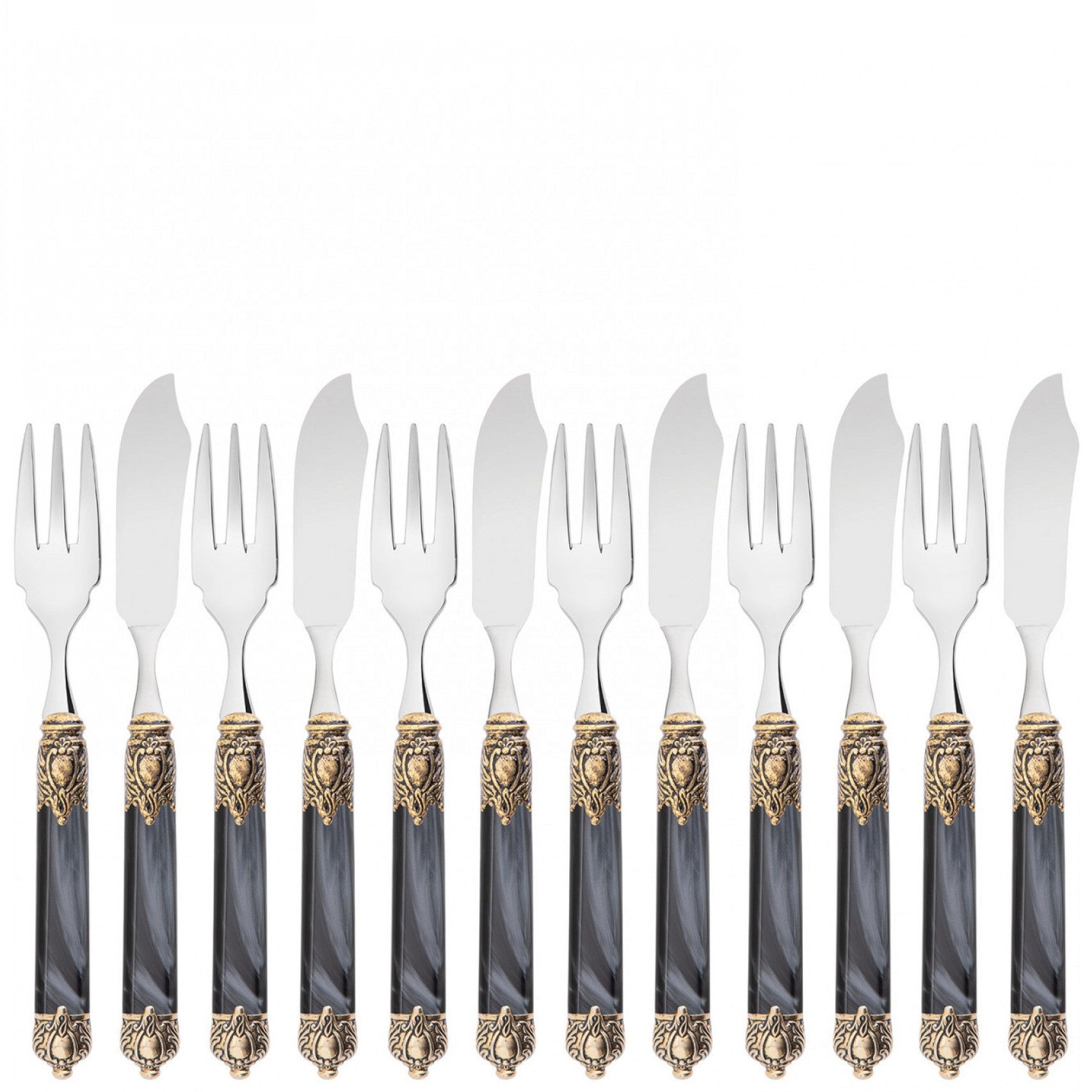 Rinascimento Antique Gold 12 Pieces Fish Set, Charcoal — Casa Bugatti
