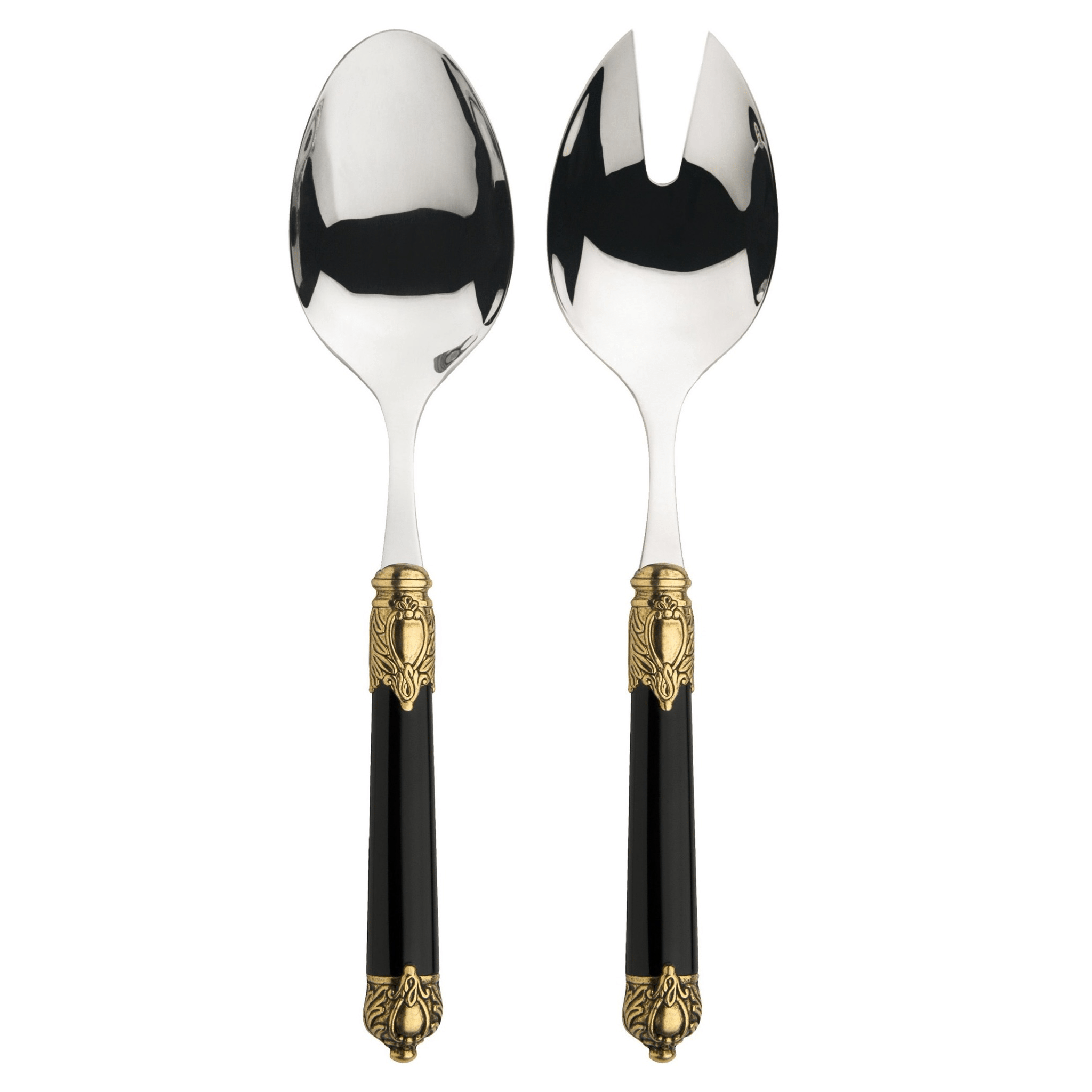 Rinascimento 2 Piece Salad Serving Set gold / black-Casa Bugatti USA