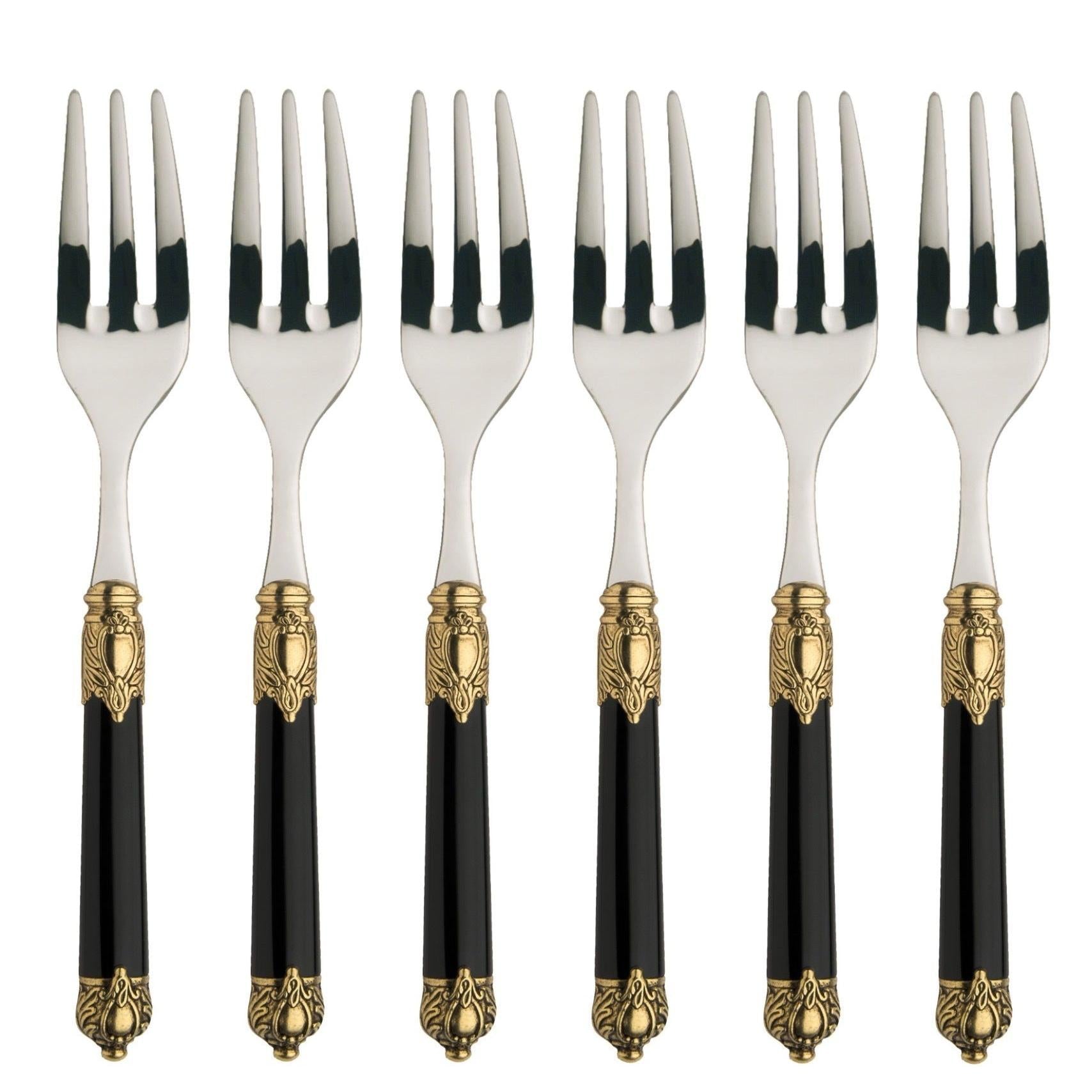 Rinascimento Cake / Cocktail Forks Set gold and black-Casa Bugatti USA
