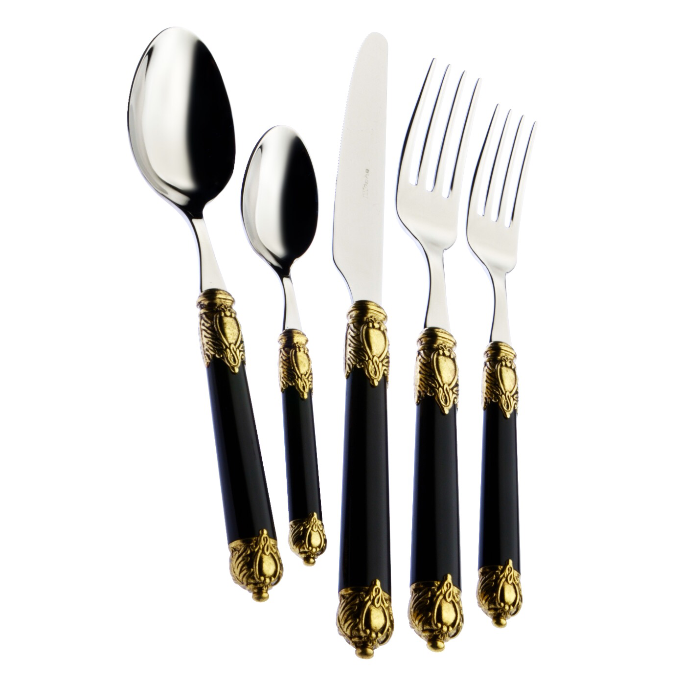 Rinascimento Gold ring 5 Piece Place Setting - BLACK-Casa Bugatti USA