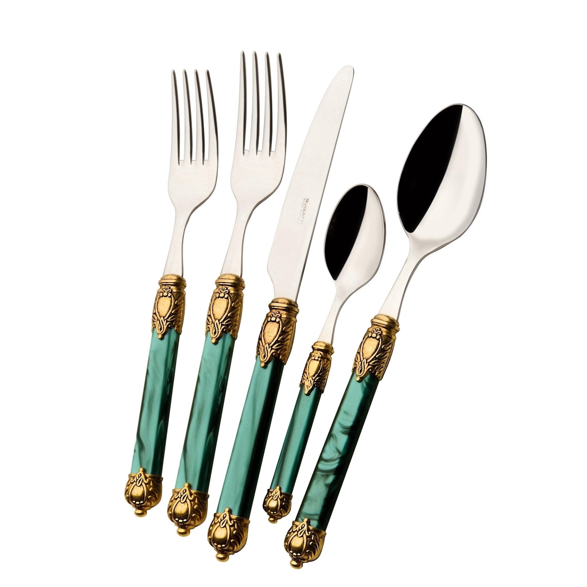 Rinascimento Gold ring 5 Piece Place Setting Set Green-Casa Bugatti USA