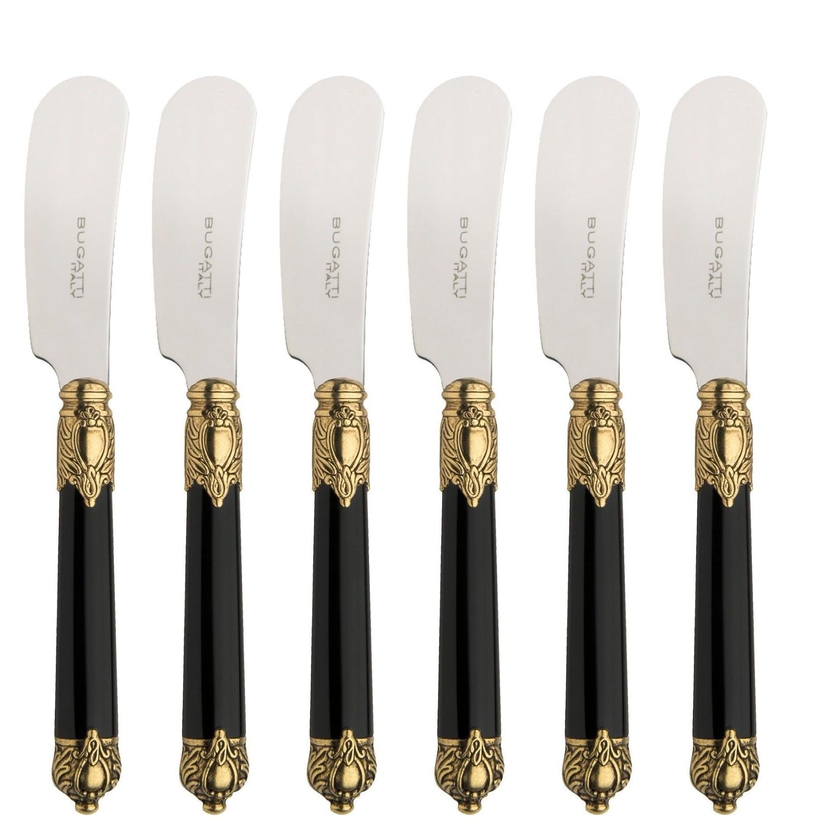 Rinascimento Spreaders / Butter Knives Set - GOLD/BLACK-Casa Bugatti USA
