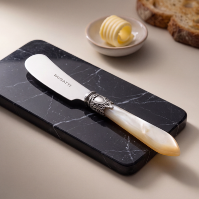 Spreaders & Butter Knives on black Marquina marble — Casa Bugatti