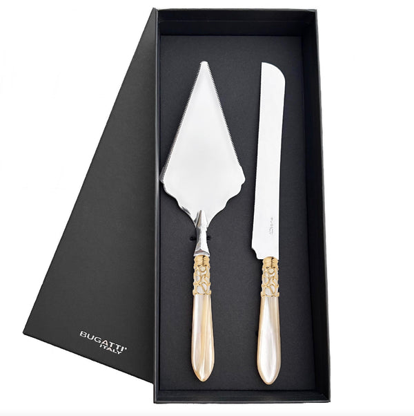 Melodia Gold Large 2 Piece Cake Serving set - Ivory