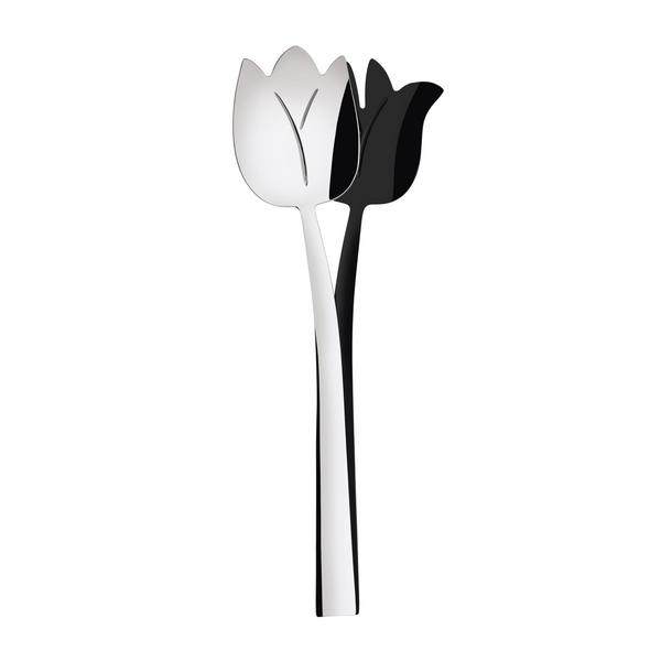 Tulipano 2 Piece Salad Servers  silver / black-Casa Bugatti USA