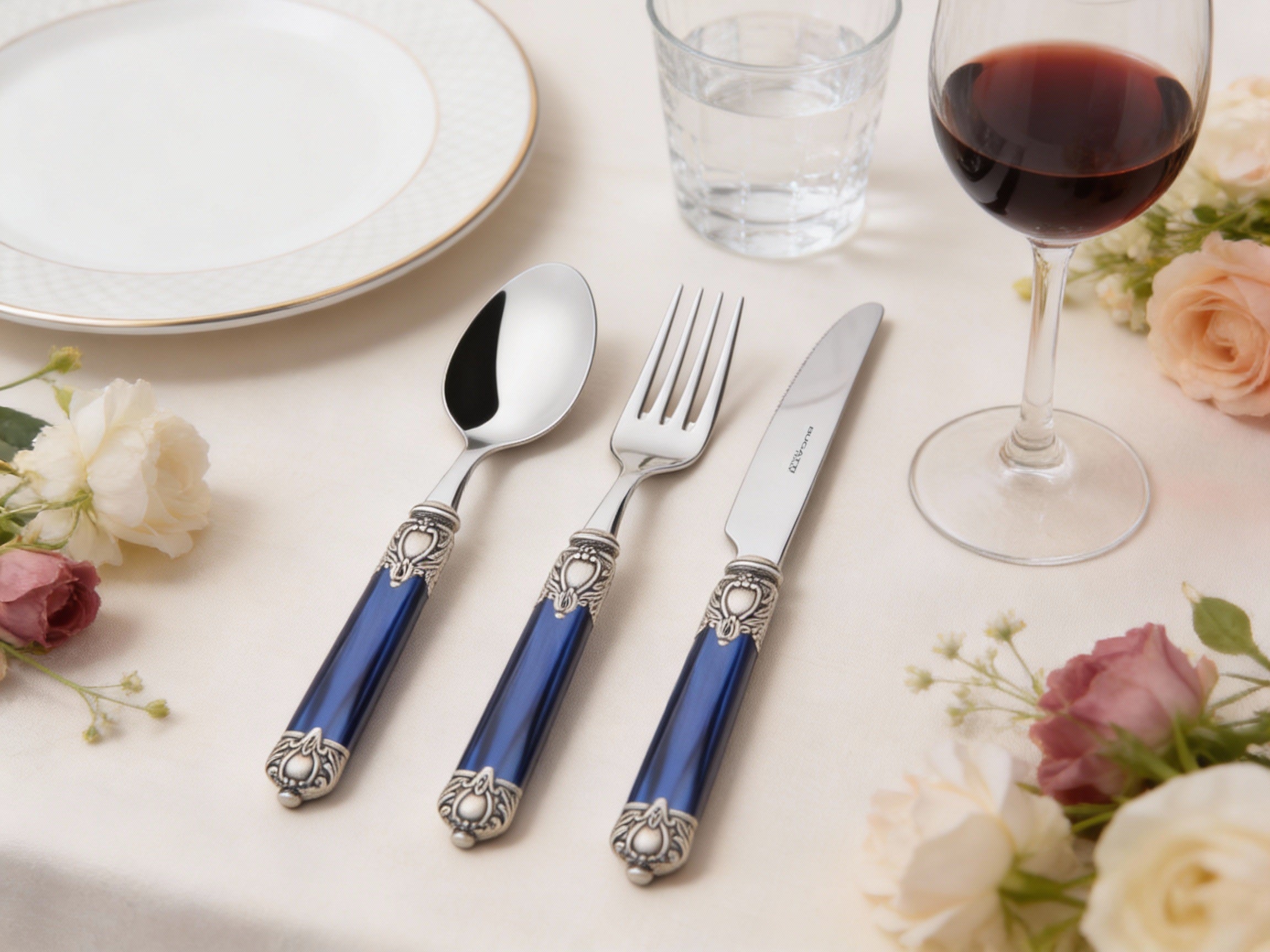Rinascimento Antique Silver 5 Piece Place Setting, Royal Blue — Casa Bugatti