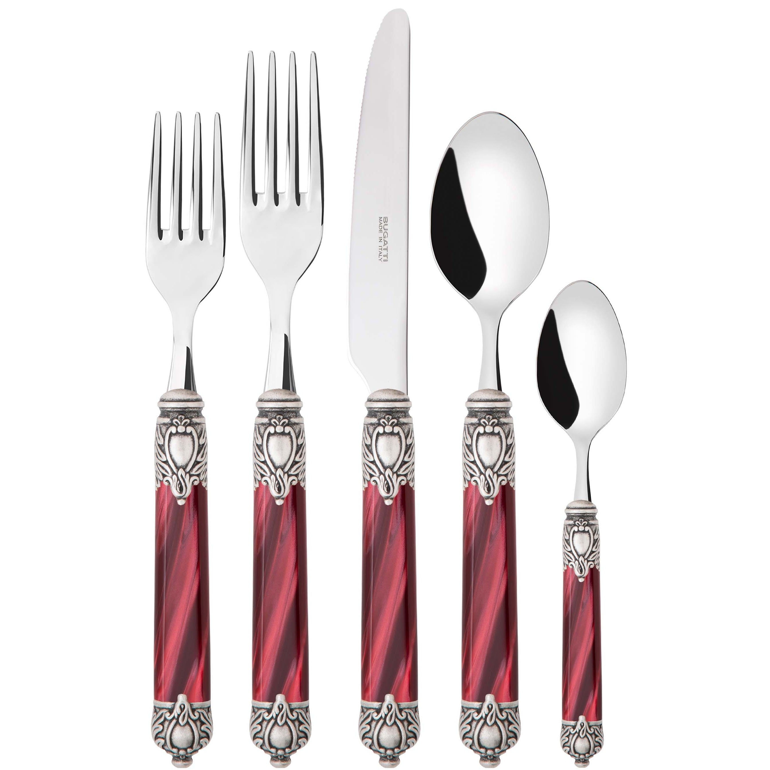 Rinascimento Antique Silver 5 Piece Place Setting, Burgundy — Casa Bugatti