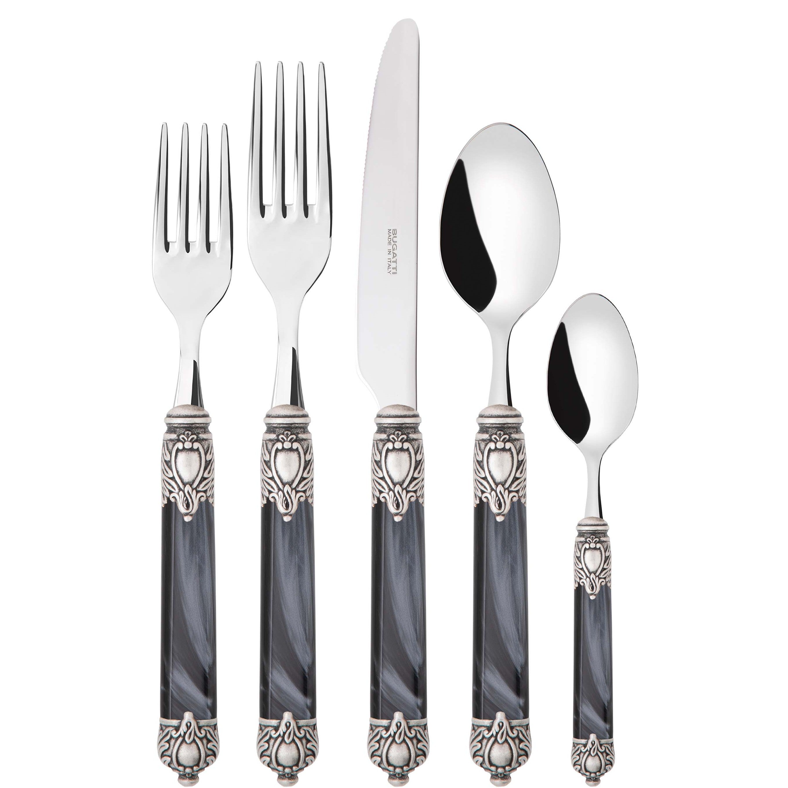 Rinascimento Antique Silver 5 Piece Place Setting, Charcoal — Casa Bugatti