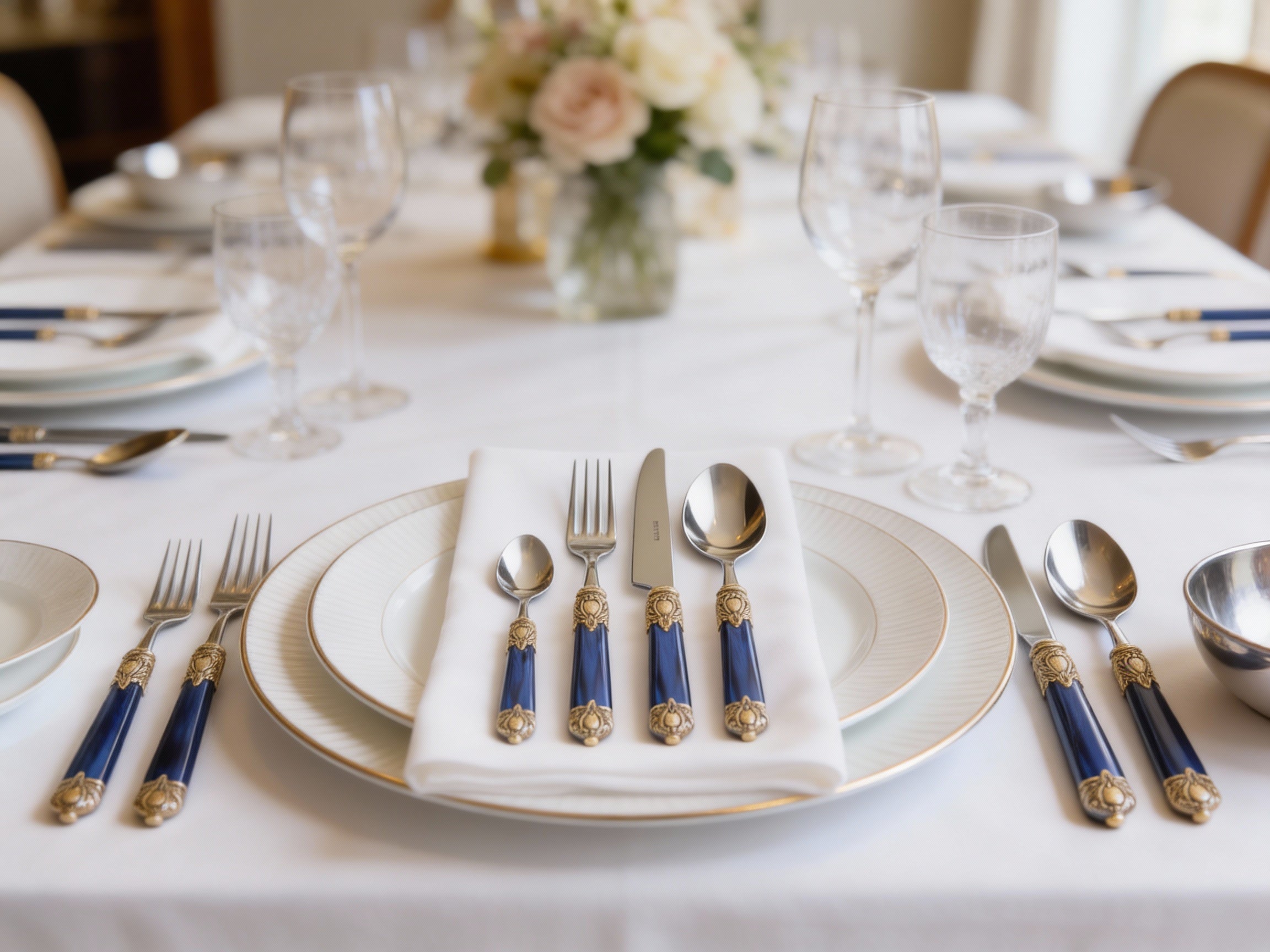 Rinascimento Antique Gold 5 Piece Place Setting - Royal Blue